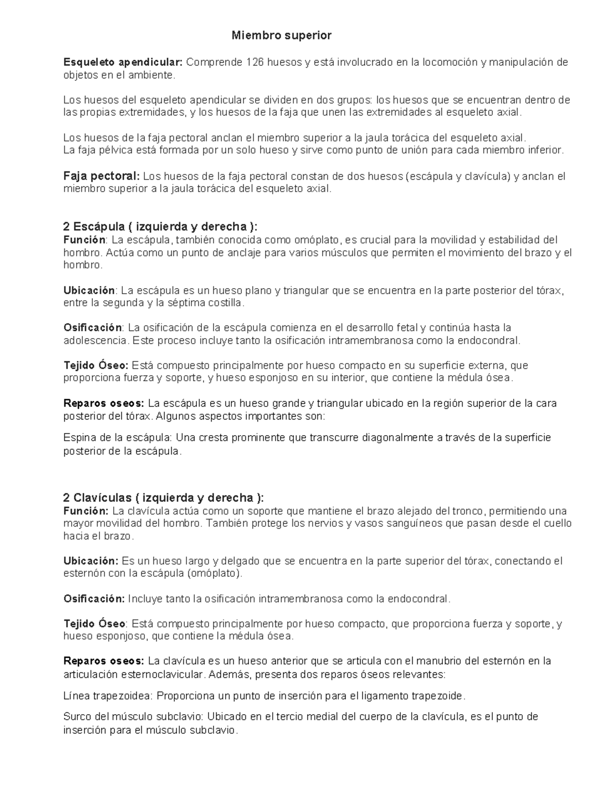 Esqueleto p - nah - Miembro superior Esqueleto apendicular: Comprende ...