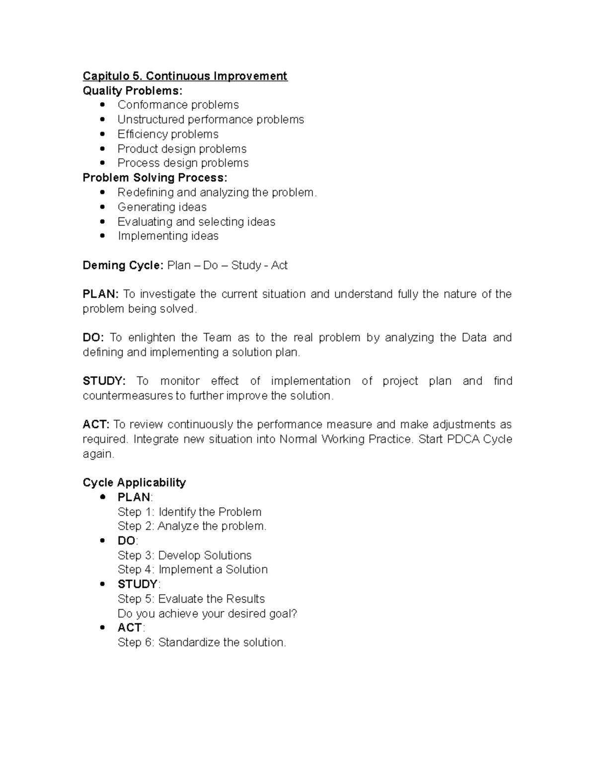 Quality managemnt - Guia - Capitulo 5. Continuous Improvement Quality ...