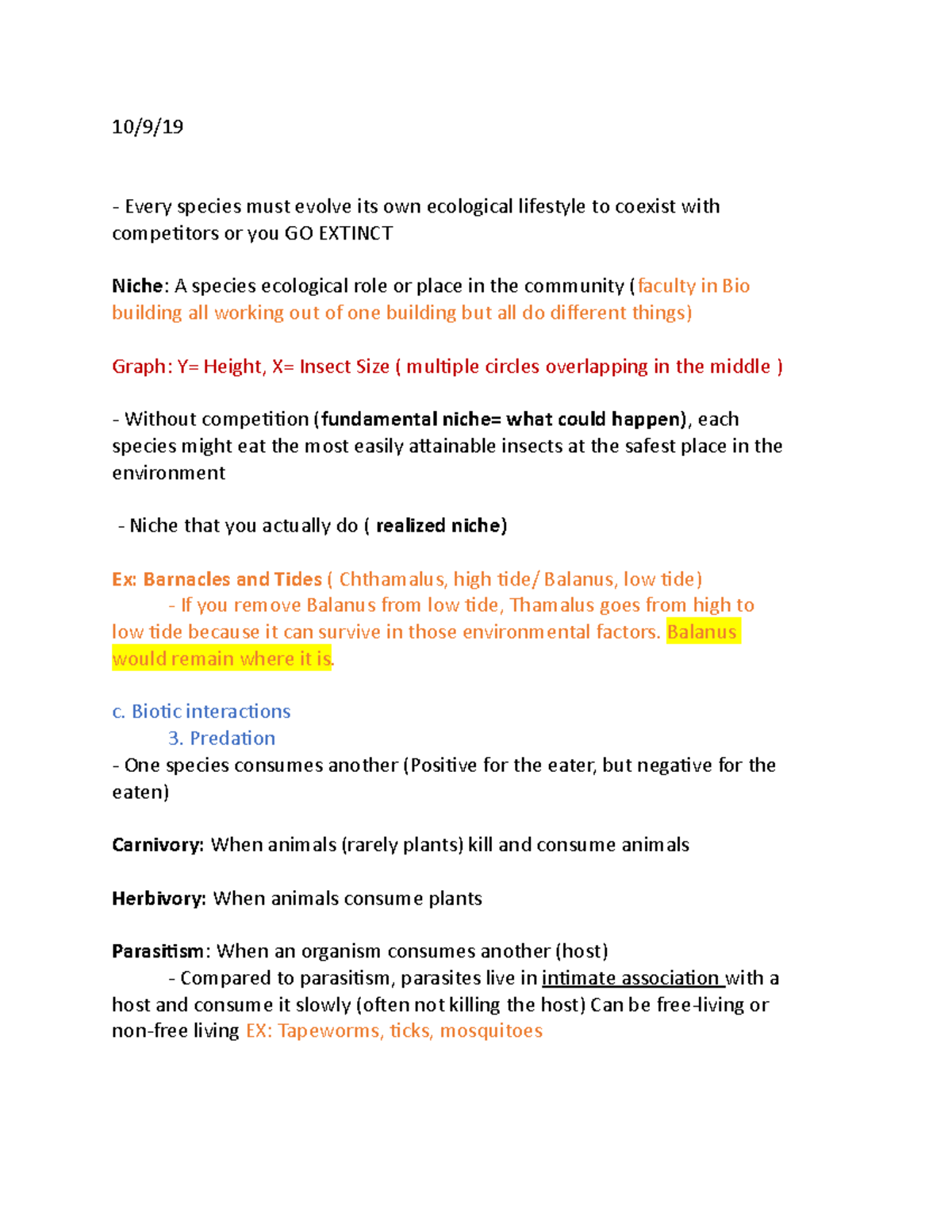 Bio 4 - More on lesson notes - 10/9/ Every species must evolve its own ...
