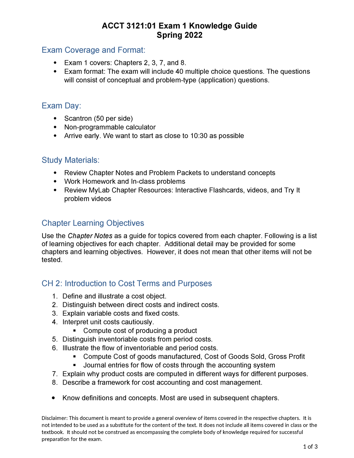 ACCT 3121 Exam 1 Knowledge Guide Sp 2024 ACCT 312101 Exam 1