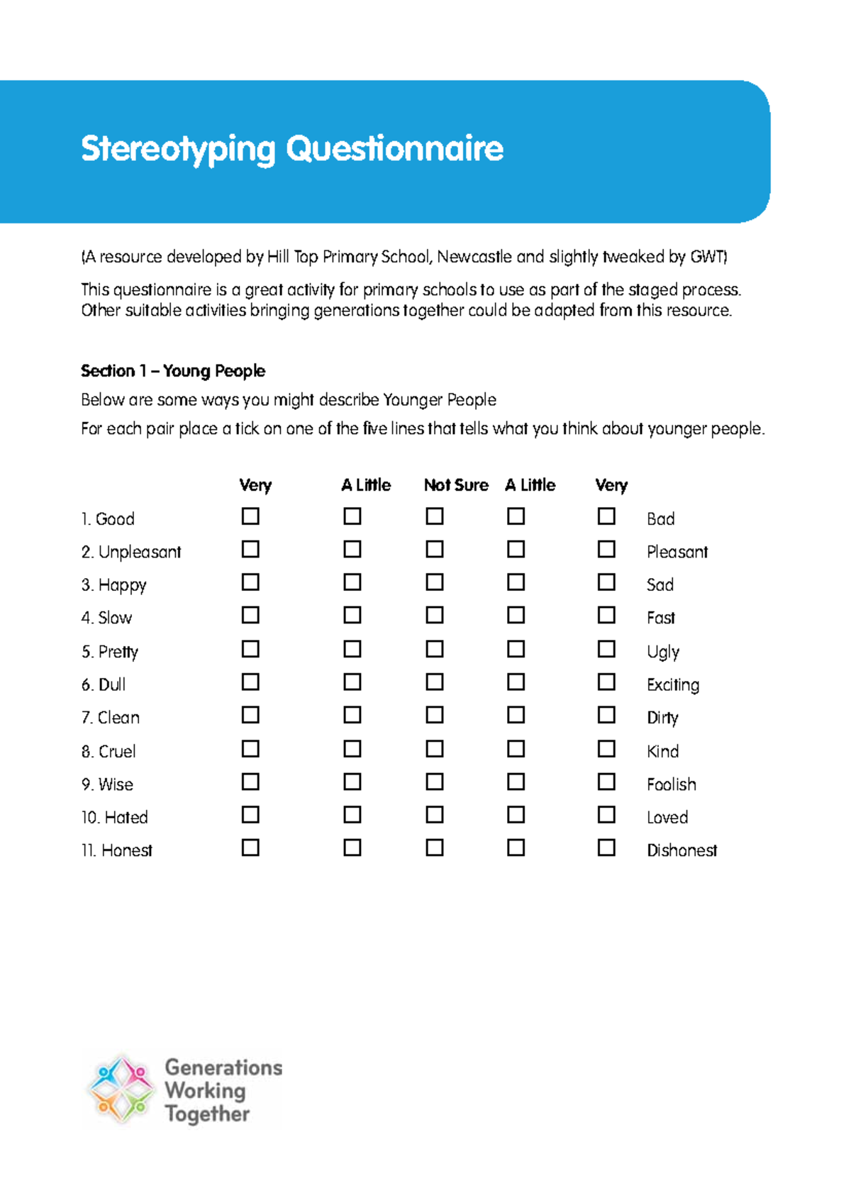 Stereotyping Questionnaire - Other suitable activities bringing ...