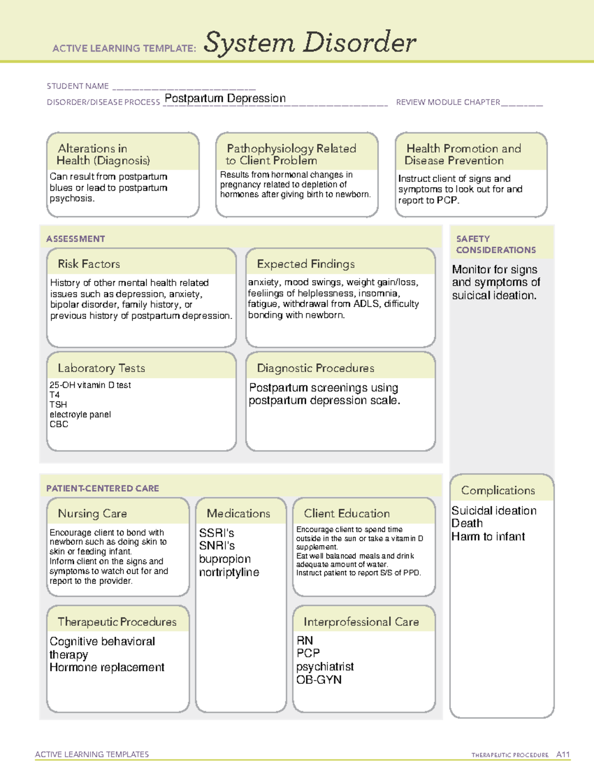 LAP#14 - Post Partum Depression - ACTIVE LEARNING TEMPLATES TherapeuTic ...