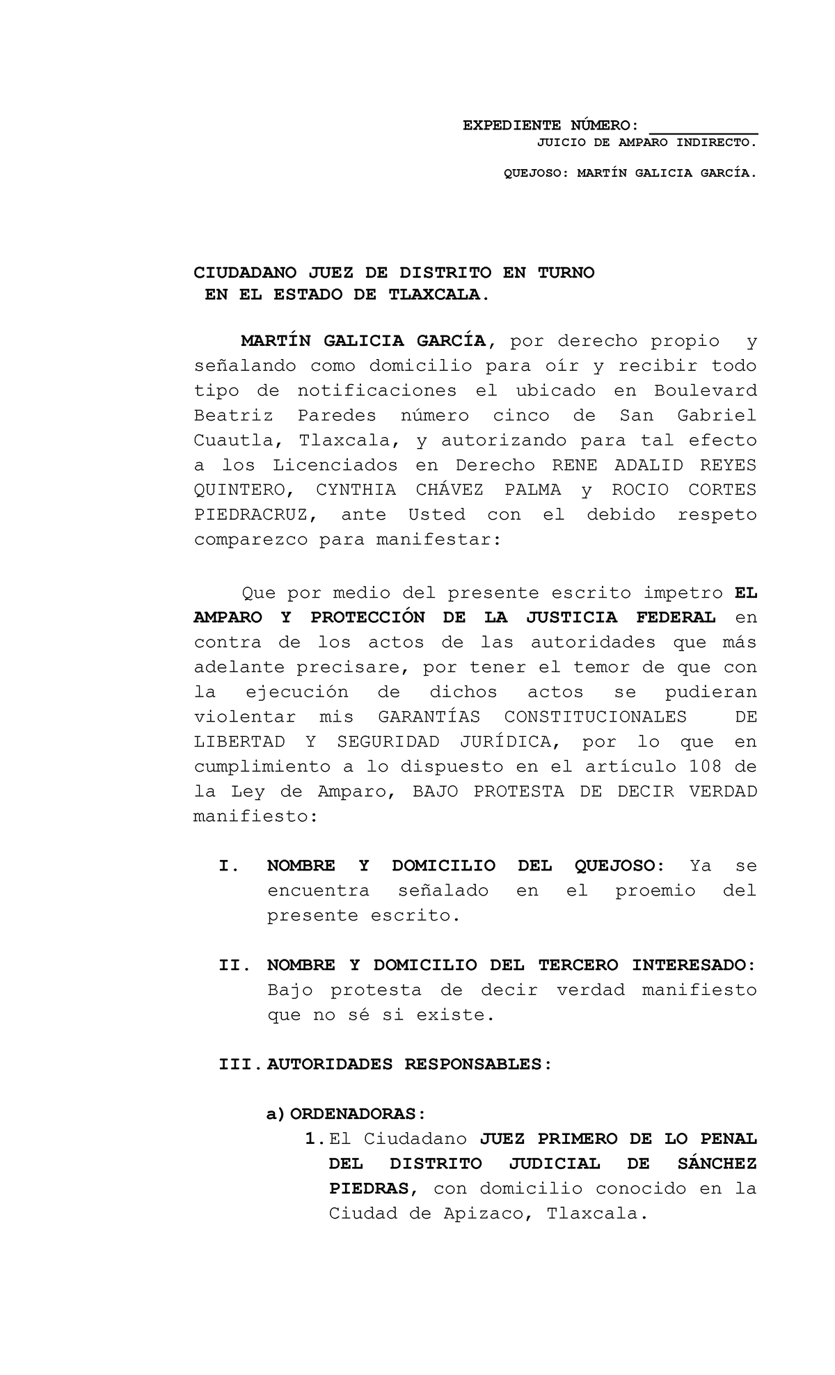 1.- Amparo vs orden de aprehensión Martín Galicia García - EXPEDIENTE ...