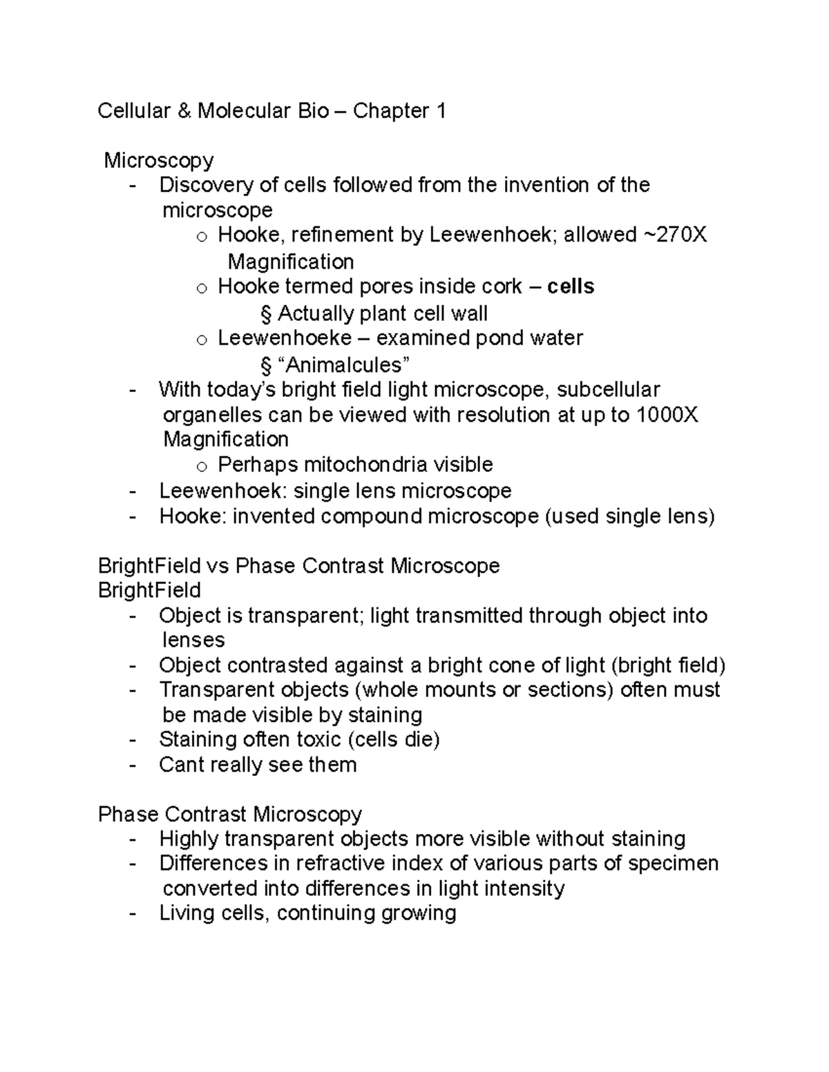 Cellular And Molecular Biology Chapter 1 Notes - Cellular & Molecular ...