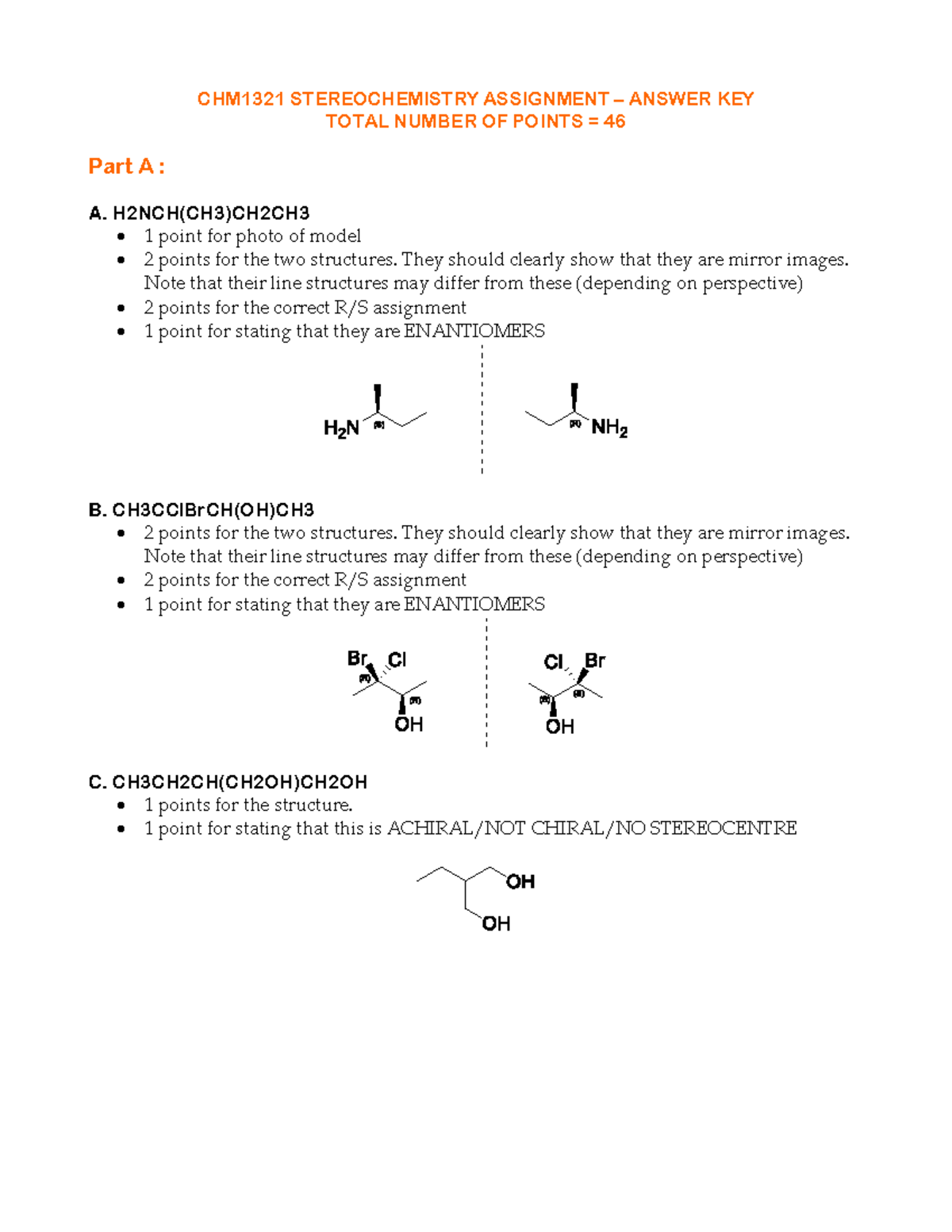 1.) Assignment 2019 - Section C KEY - CHM1321 STEREOCHEMISTRY ...
