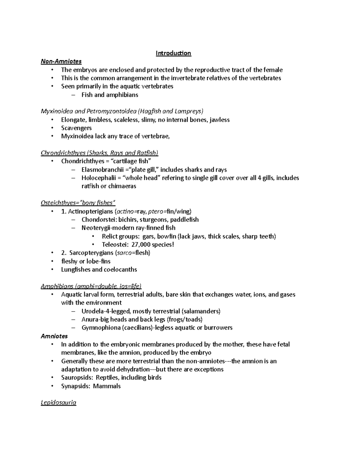 Introduction to Vertebrate Zoology - Introduction Non-Amniotes The ...