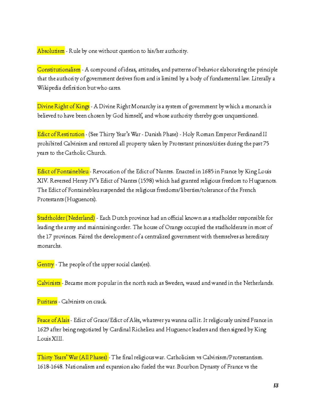 13 Religious conflict with absolutism. Studies in European History