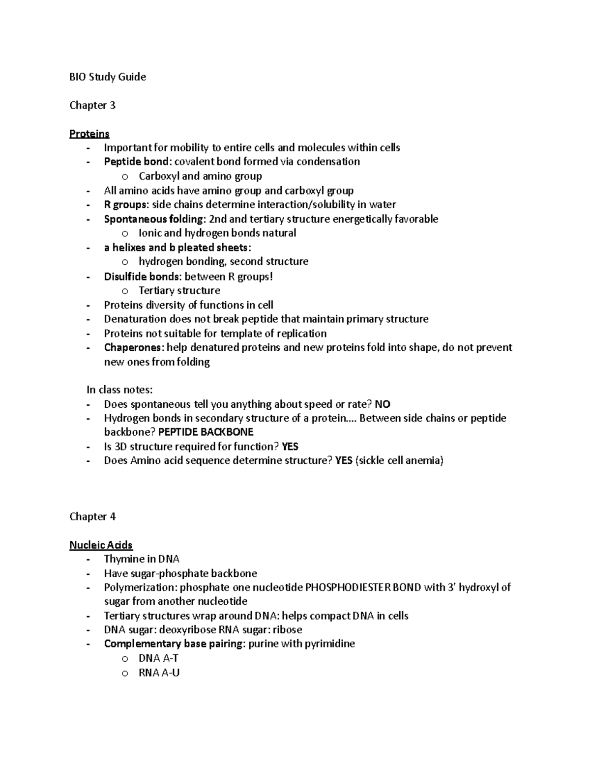 Bio Exam 1 Study Guide - Class Lecture Notes With Figure - BIO Study ...