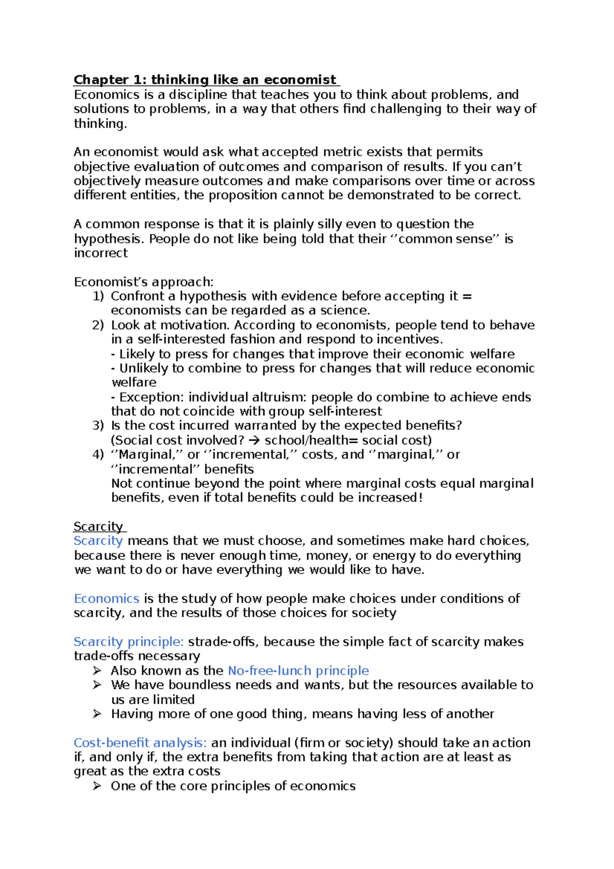 Economics Summary International Business Year 1 Chapter 1 Thinking Like An Economist Economics Studeersnel