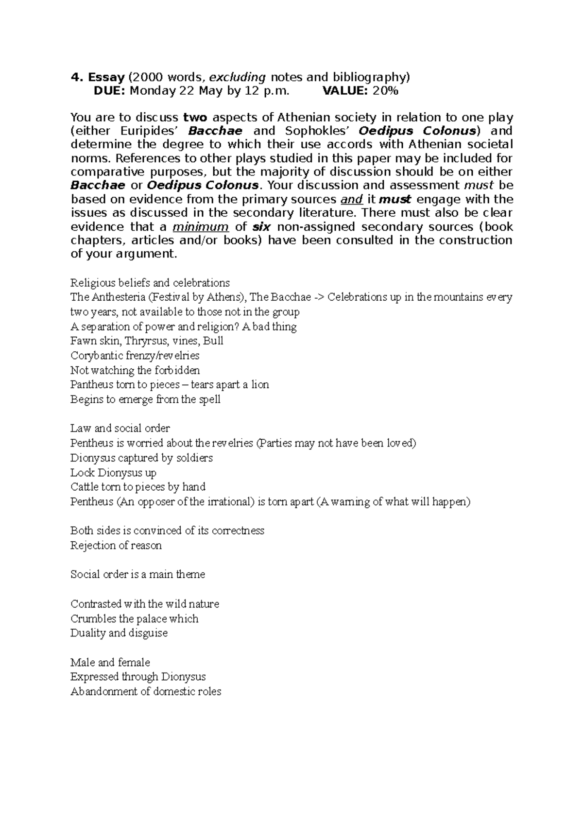CLAS242 Essay Notes - Essay (2000 words, excluding notes and ...