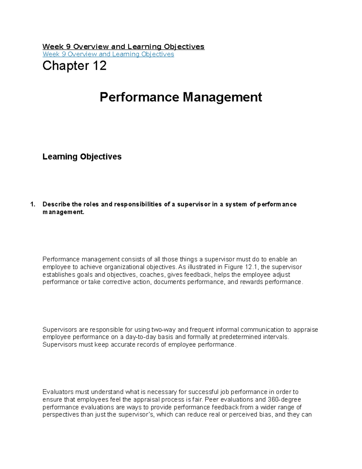 Week 9 Overview and Learning Objectives - Performance Management ...