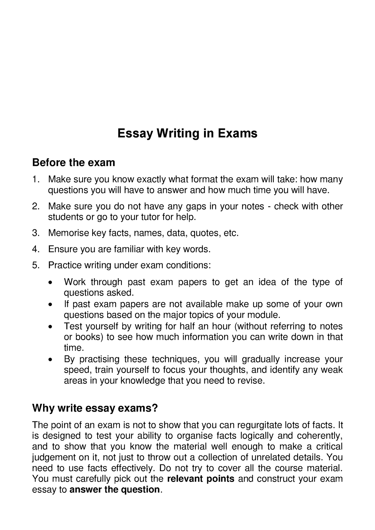 essay on exams in english
