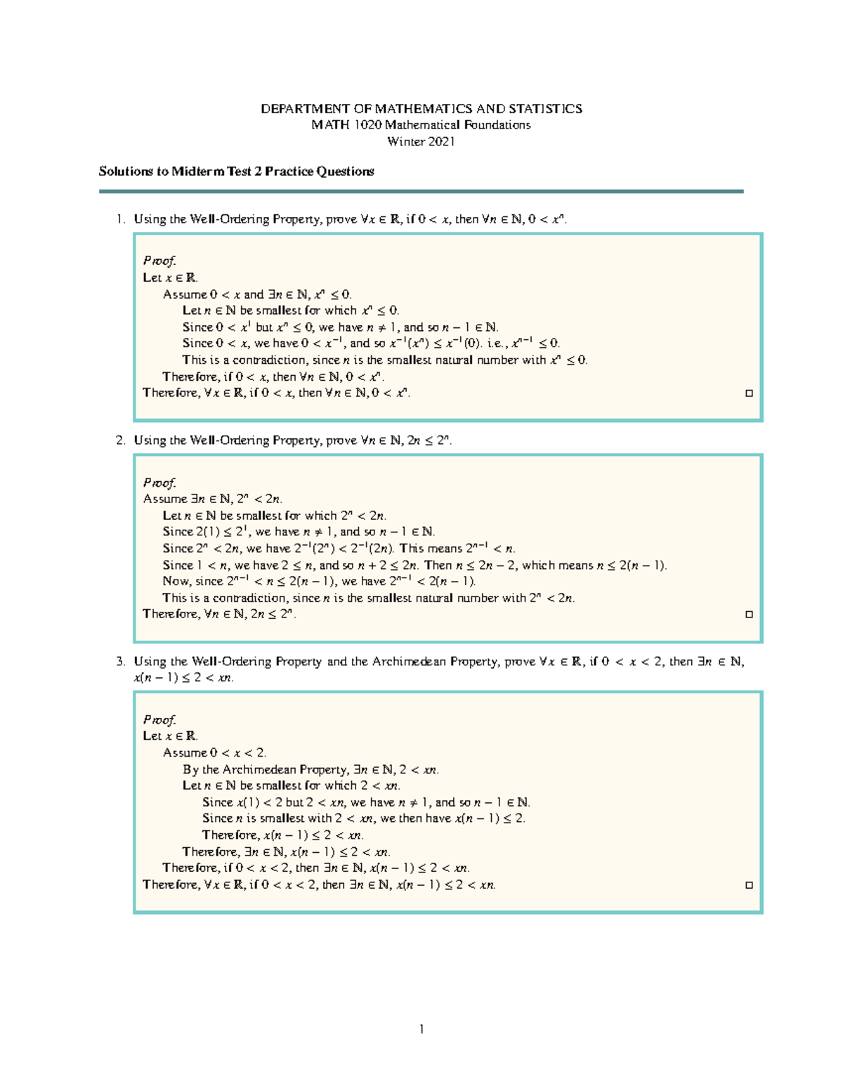 Practice Solutions for Test 2 - DEPARTMENT OF MATHEMATICS AND ...