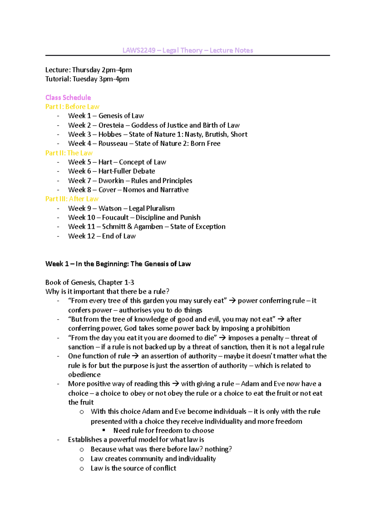 Lecture Notes - LAWS2249 - LAWS2249 – Legal Theory – Lecture Notes ...