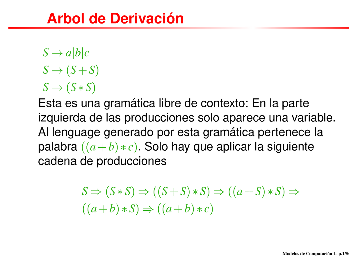 Lenguajes: árbol de derivación - Arbol de Derivación S a ✁ b ✁ c S ✂ S ✄ S  ☎ S ✂ S ✆S ☎ Esta es una - Studocu