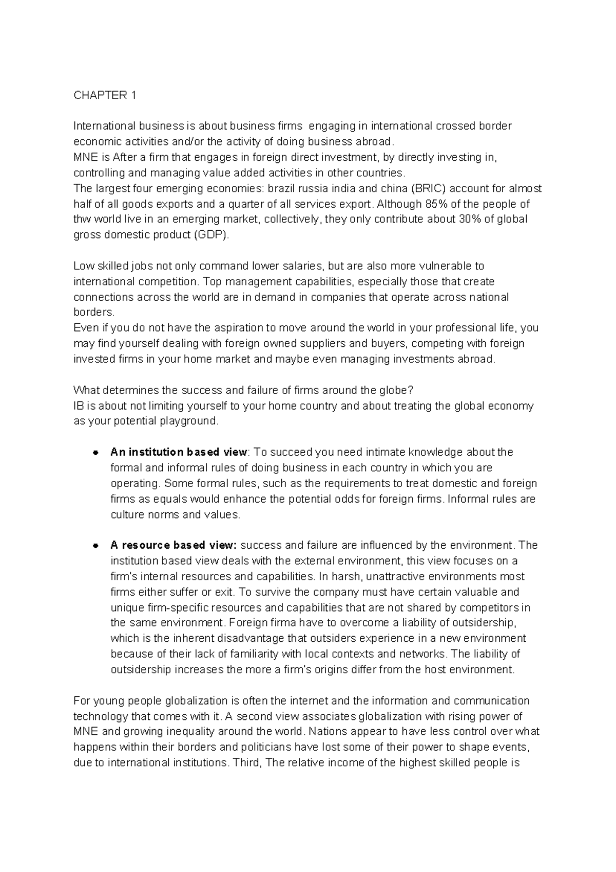 Humana Todo A 1 Euro 2021 Chapter 1 & 2 - CHAPTER 1 International business is about business firms  engaging in international - StuDocu