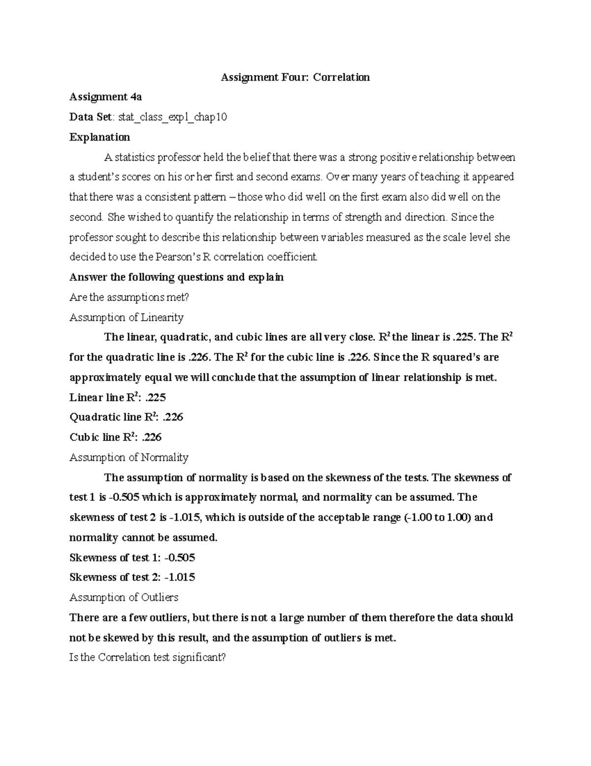Assignment Four: Correlation - Assignment Four: Correlation Assignment ...