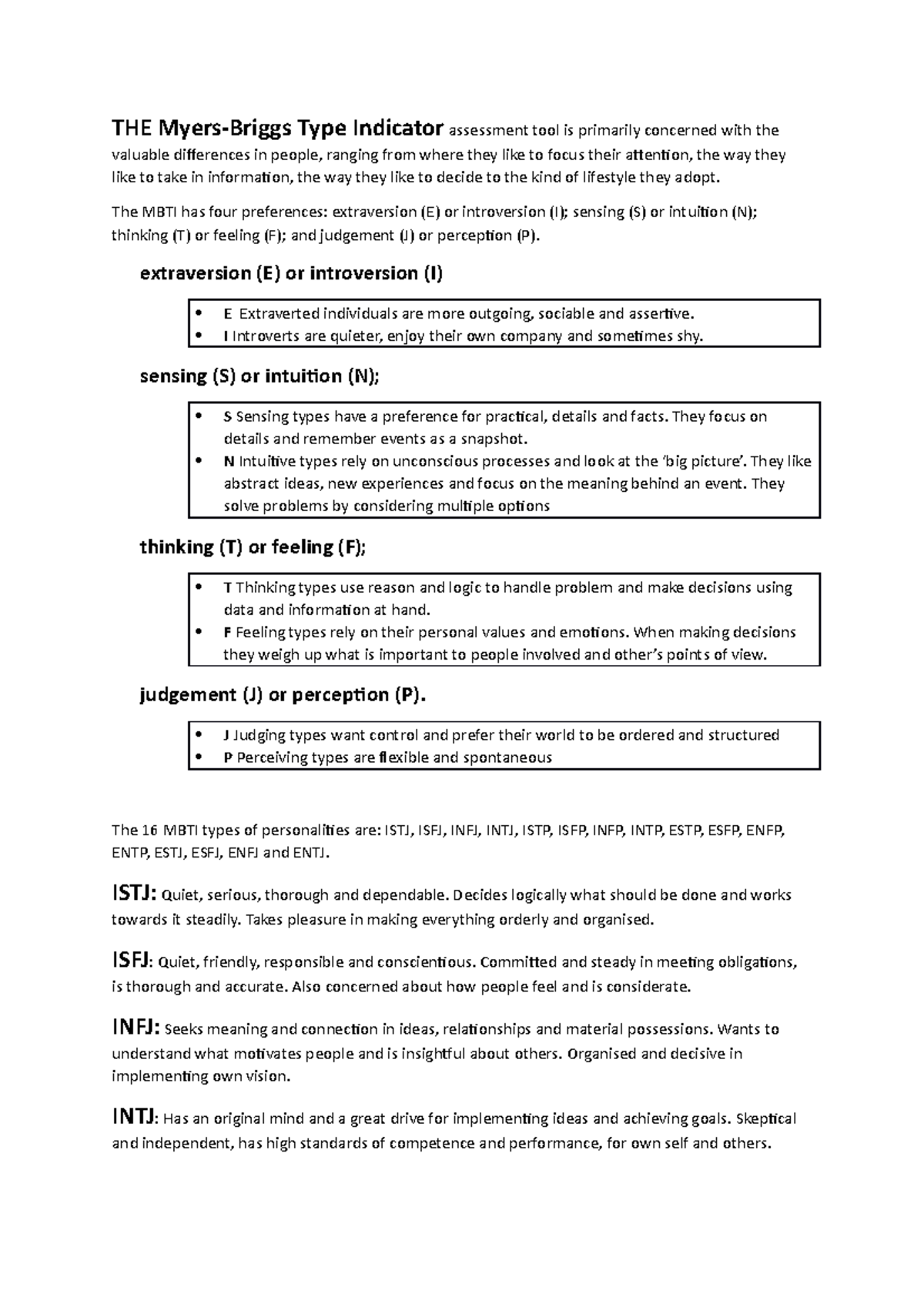MBTI personality types - THE Myers-Briggs Type Indicator assessment ...