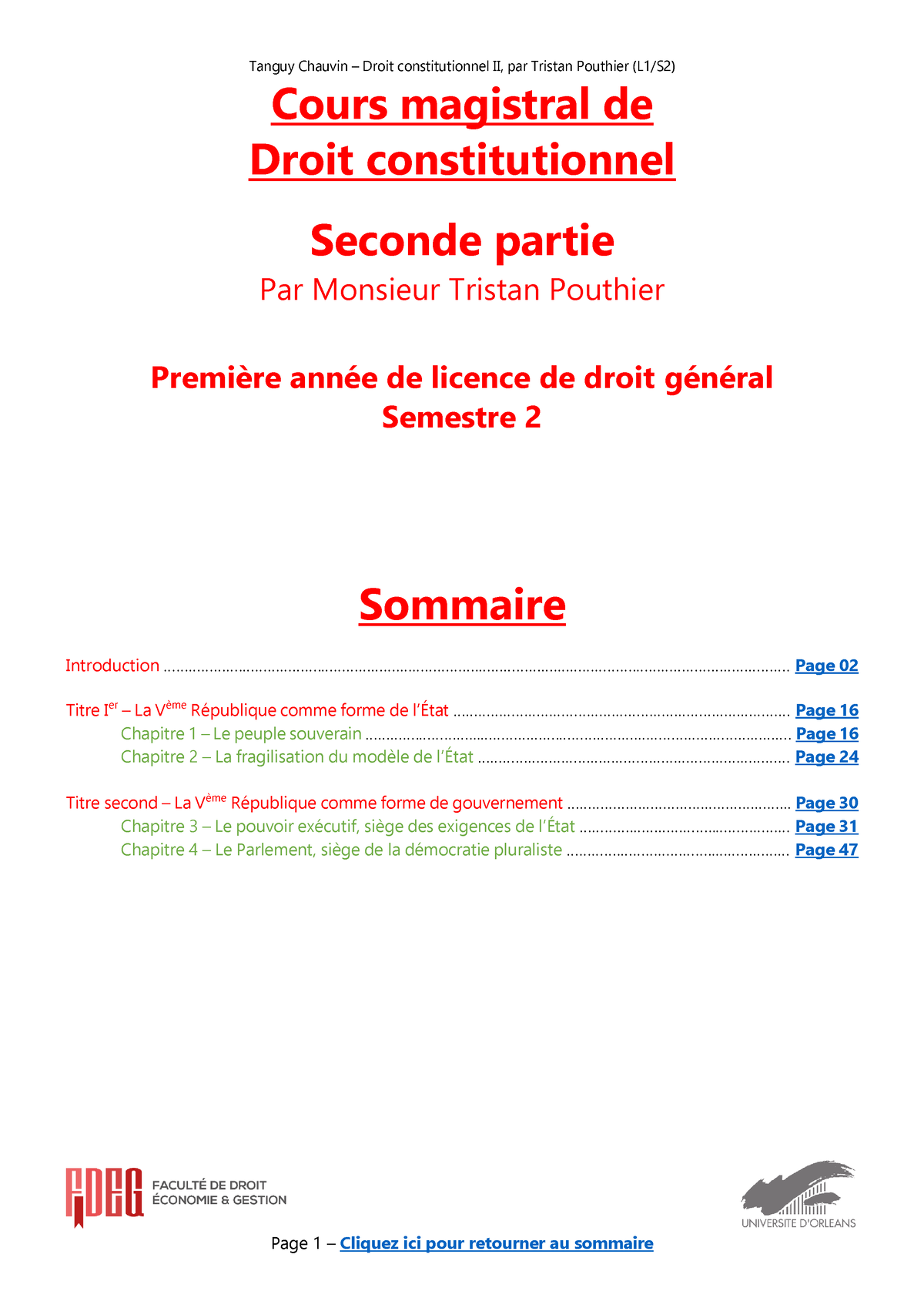 Droit constitutionnel II PDF  Cours magistral de Droit constitutionnel
