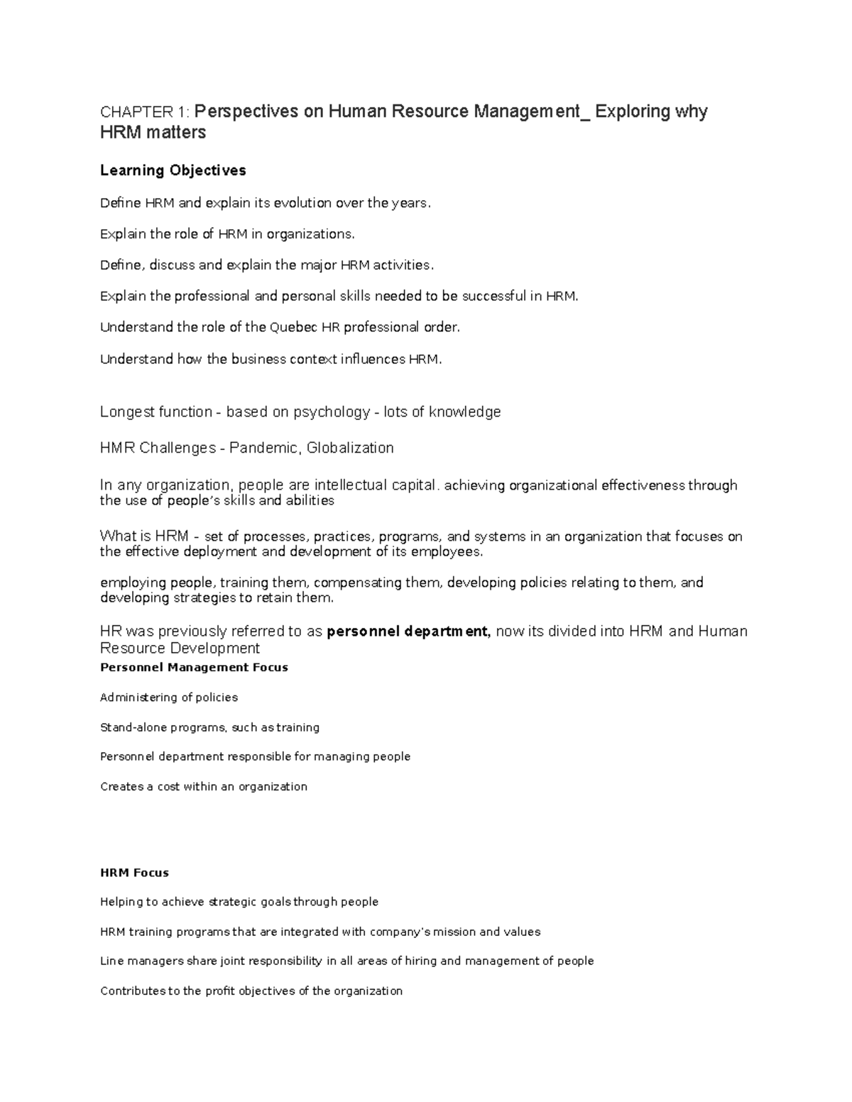 HRM - Chapter 1 - CHAPTER 1: Perspectives on Human Resource Management ...