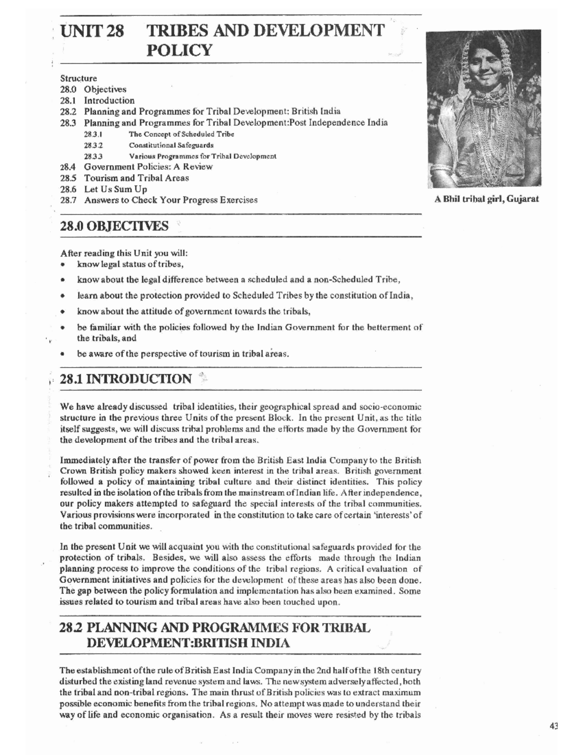 Tribes and development - UNIT 28 TRIBES AND DEVELOPMENT POLICY ...