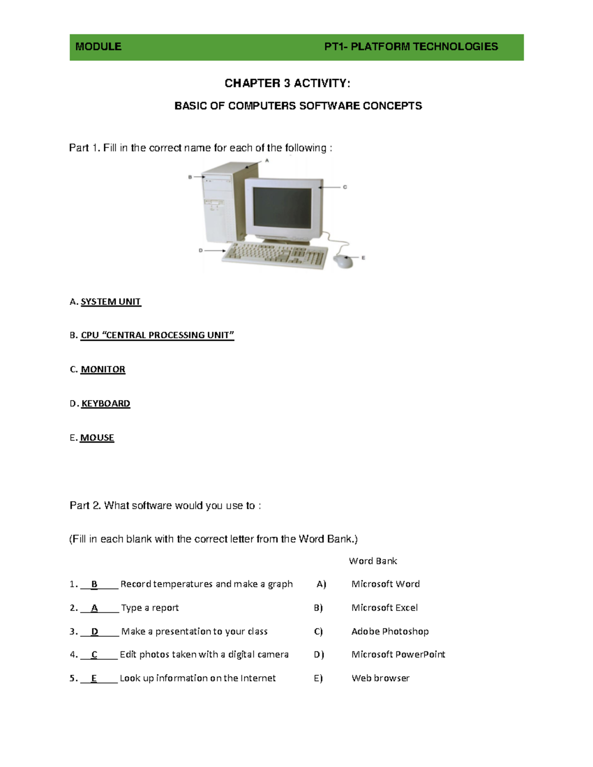 OLPT Chapter 3 Activity - CHAPTER 3 ACTIVITY: BASIC OF COMPUTERS ...