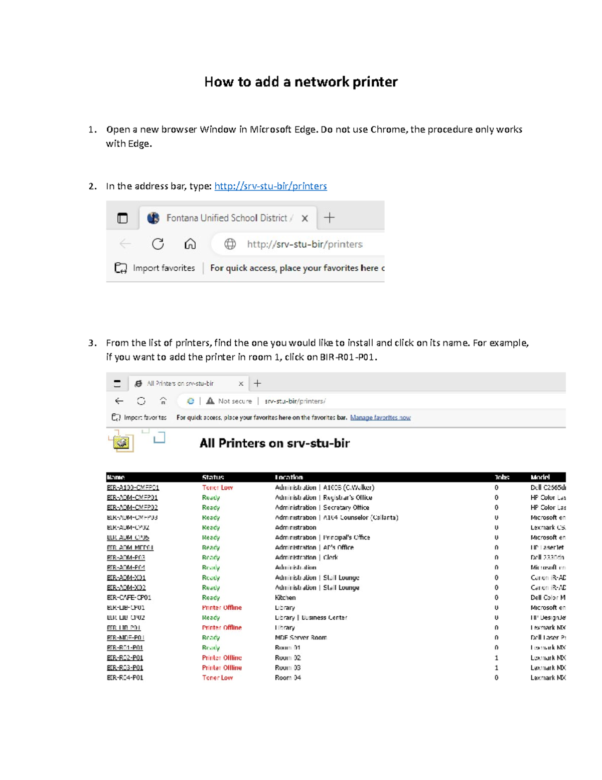 How to add a network printer BIR - How to add a network printer Open a ...