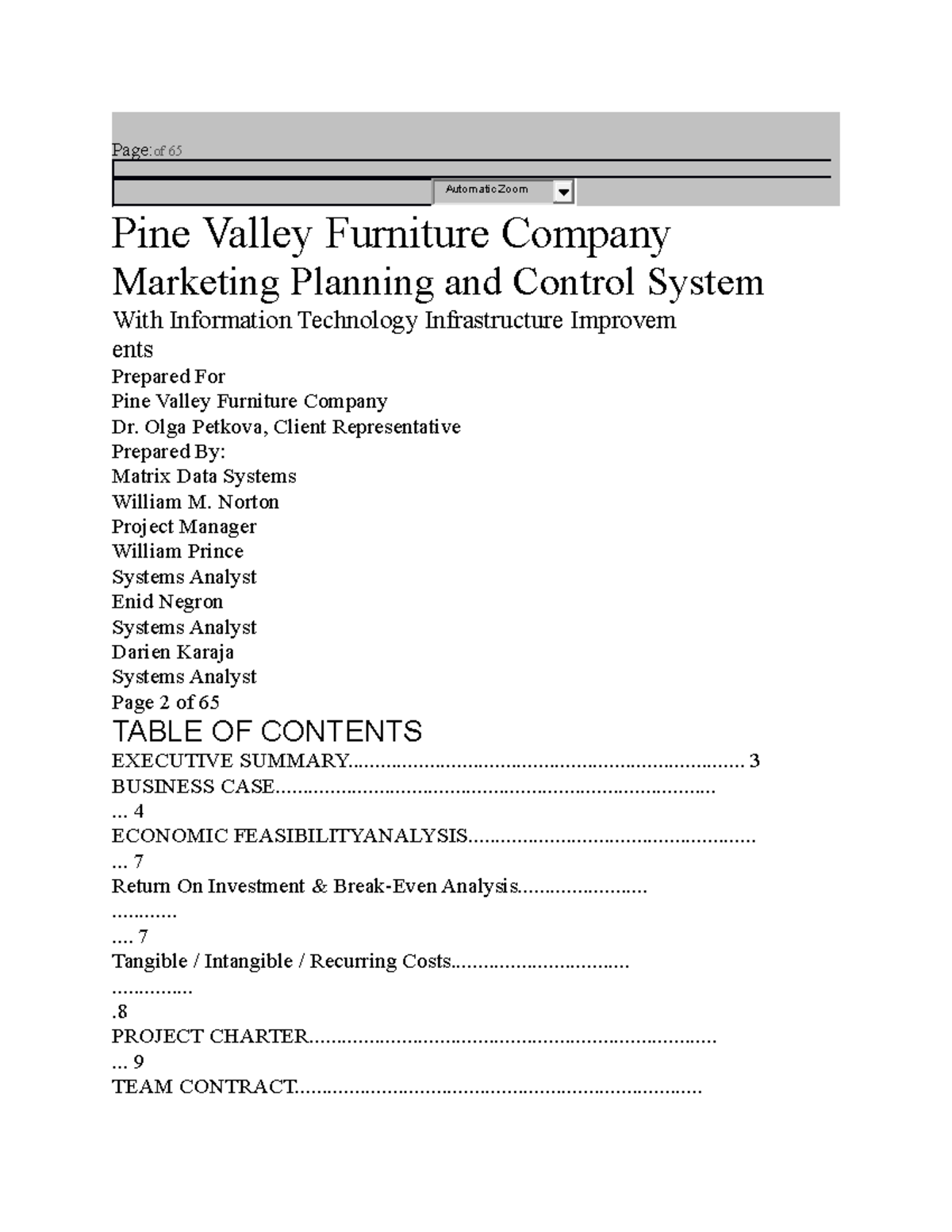 Assignment asd Pageof 65 Pine Valley Furniture Company Marketing