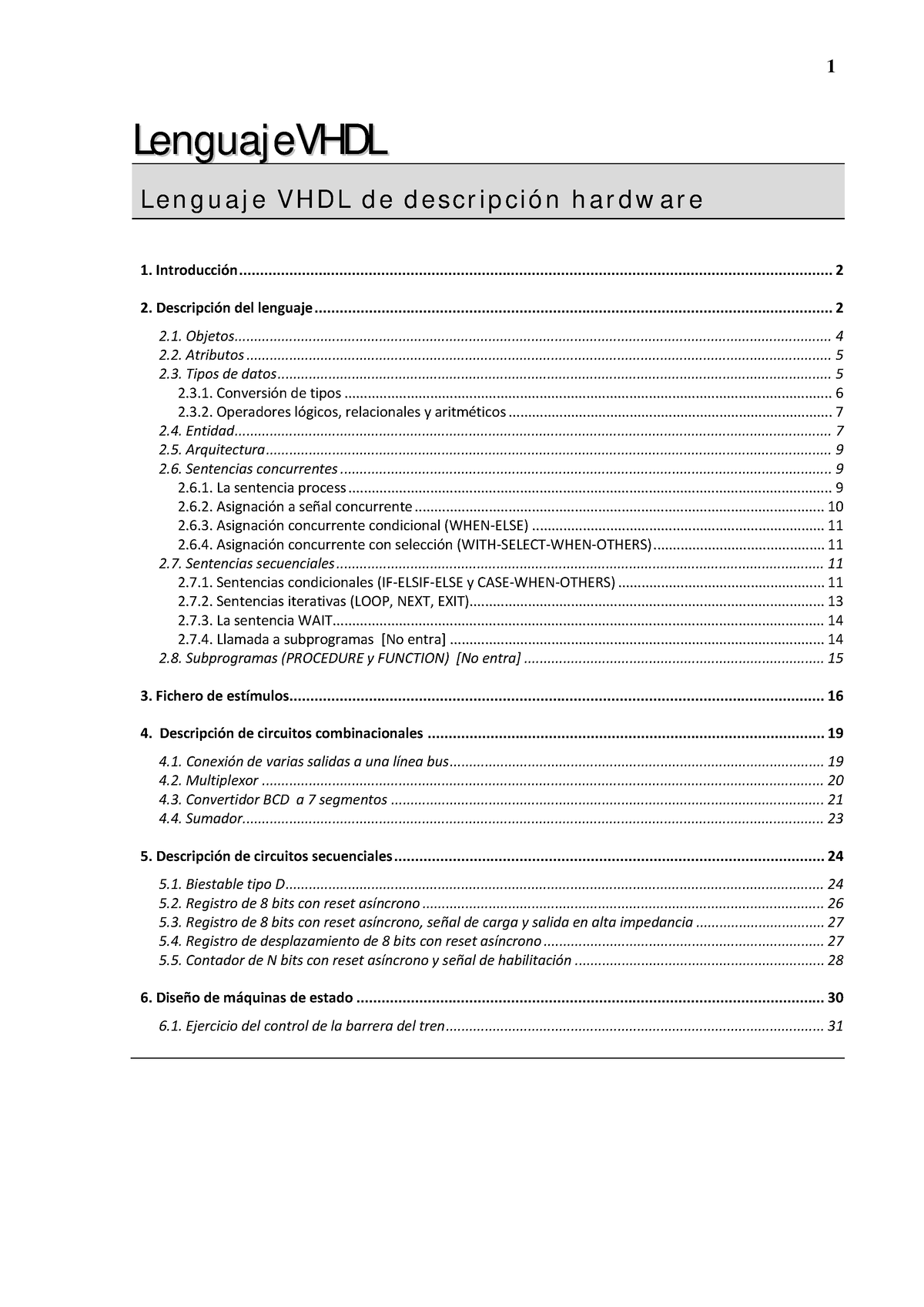 Vhdl - Lenguaje De Programación VHDL - LLeenngguuaajjeeVVHHDDLL - 1 ...