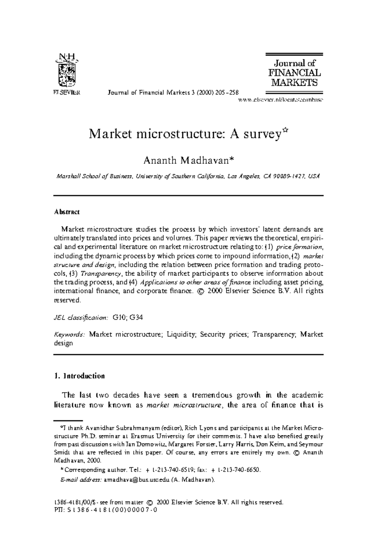 Market Microstructure A Survey - Journal of Financial Markets 3 (2000 ...