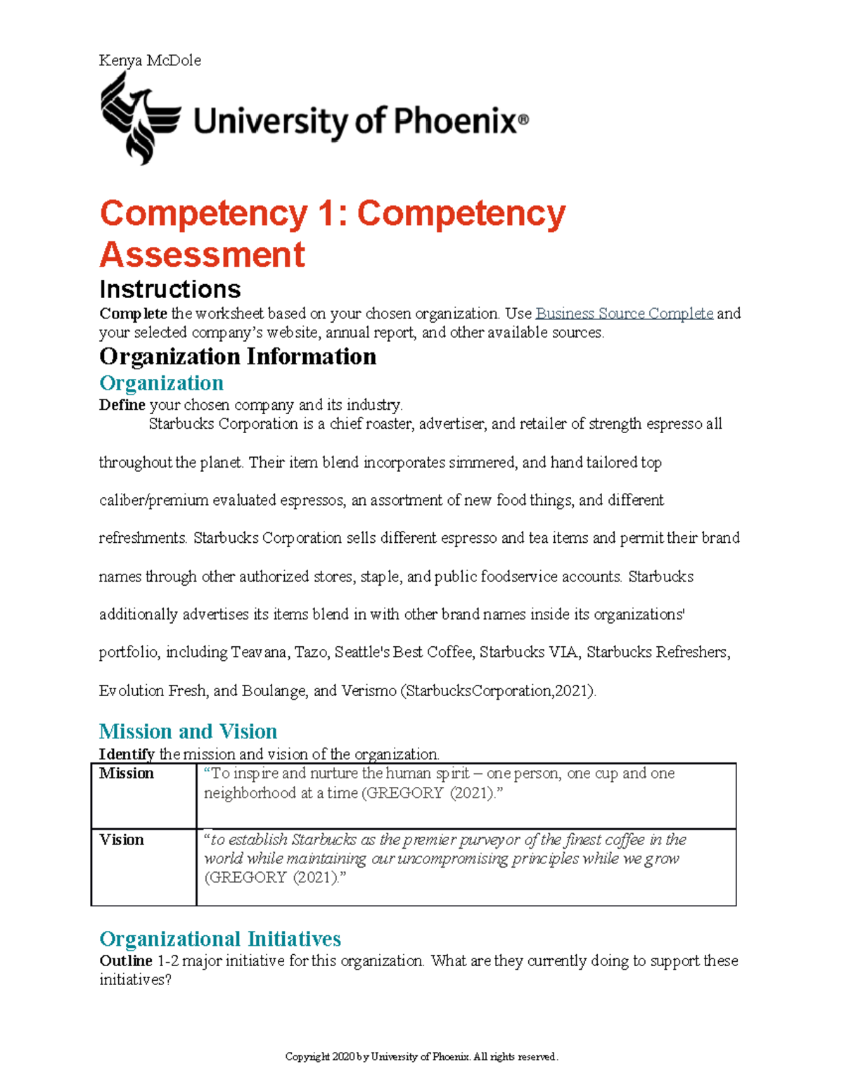 Mgtcb 526 Comp1 Organizational Analysis-2 - Kenya McDole Competency 1 ...