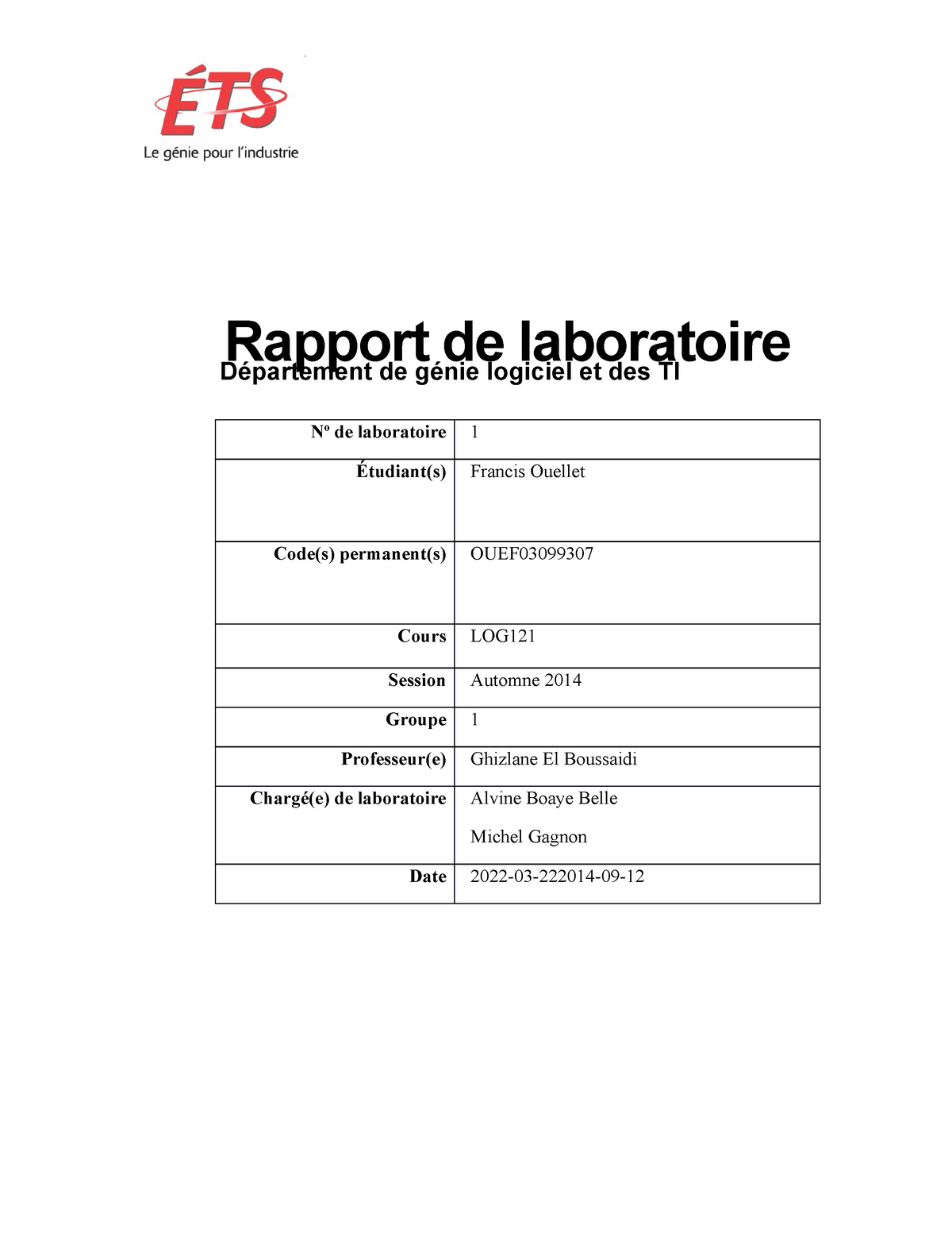 Rapport de laboratoire   Studocu