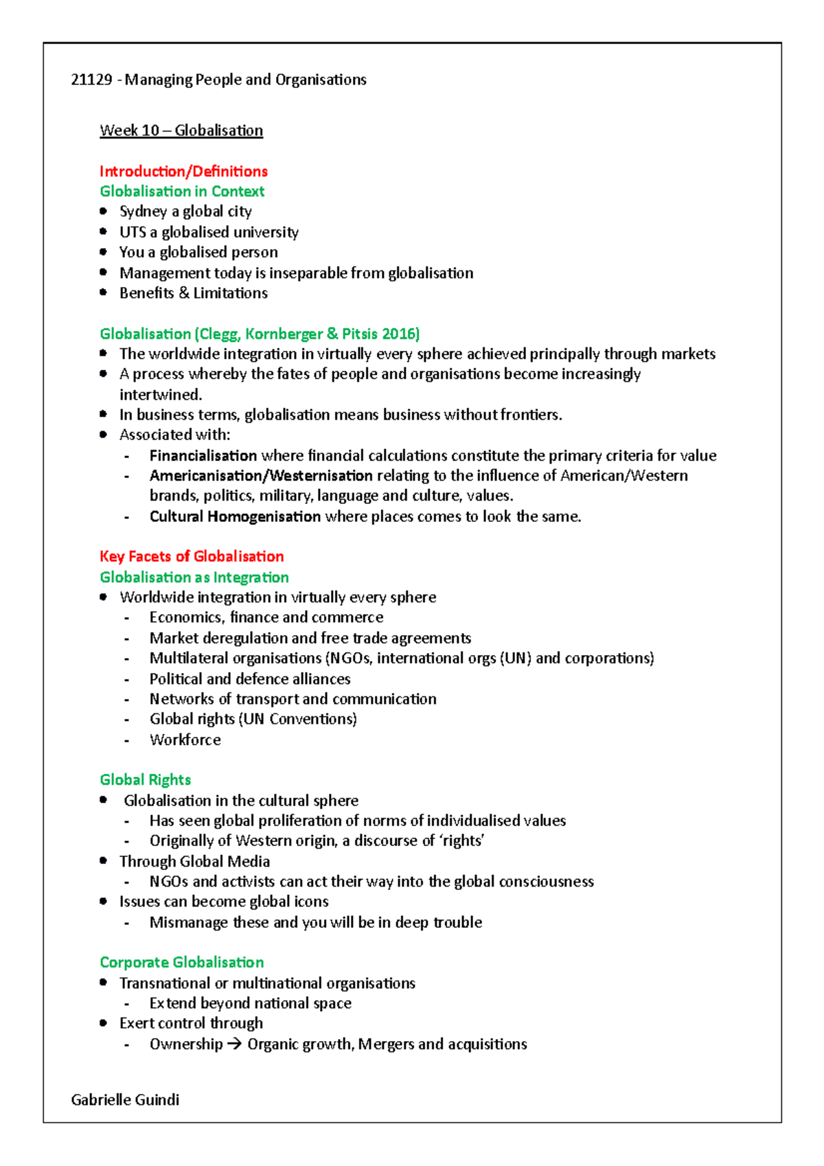 Week 10 - Globalisation - 21129 - Managing People and Organisations ...