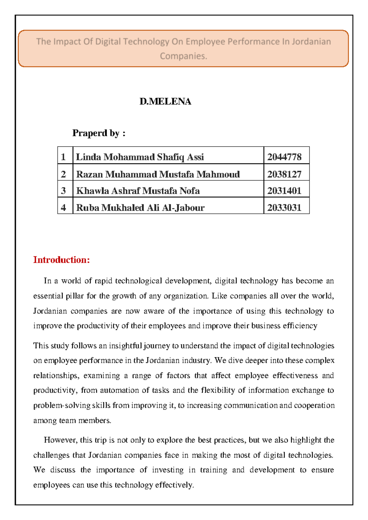 The impact of digital technology on employee performance in Jordanian ...