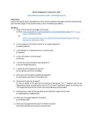 LW113 Tutorial work - LW113: Courts and Disputes Resolution II Tutorial ...