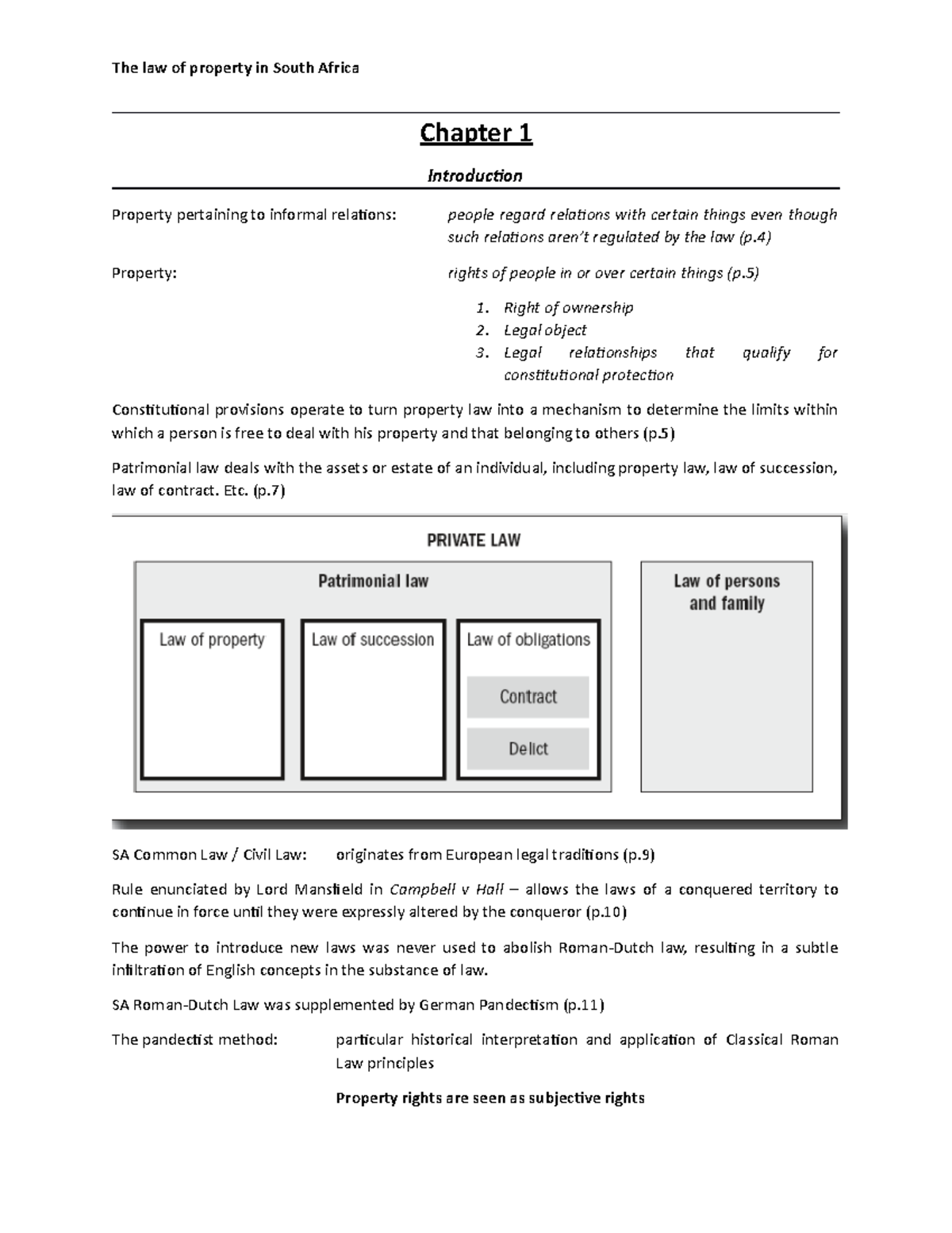 text-book-summary-the-law-of-property-in-south-africa-chapter-1