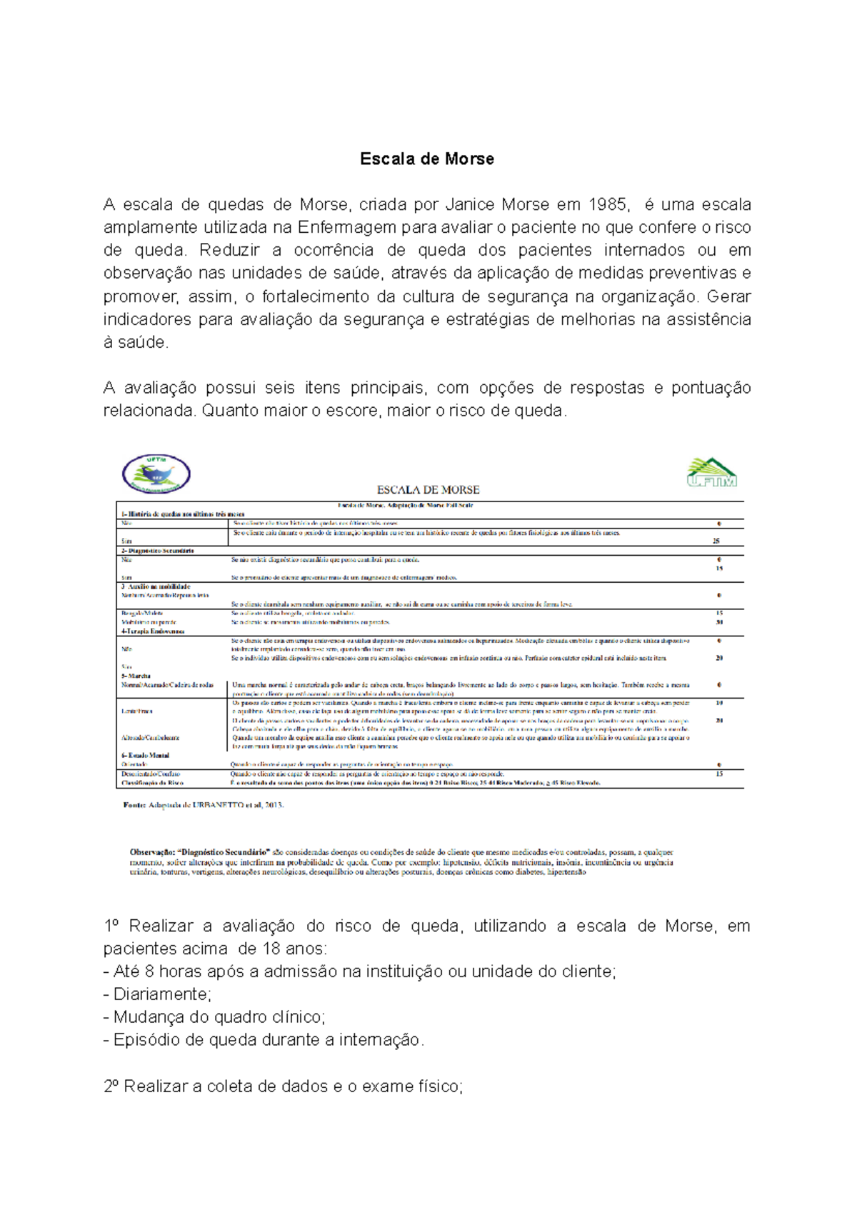 Escala de Morse - Reduzir a ocorrência de queda dos pacientes ...