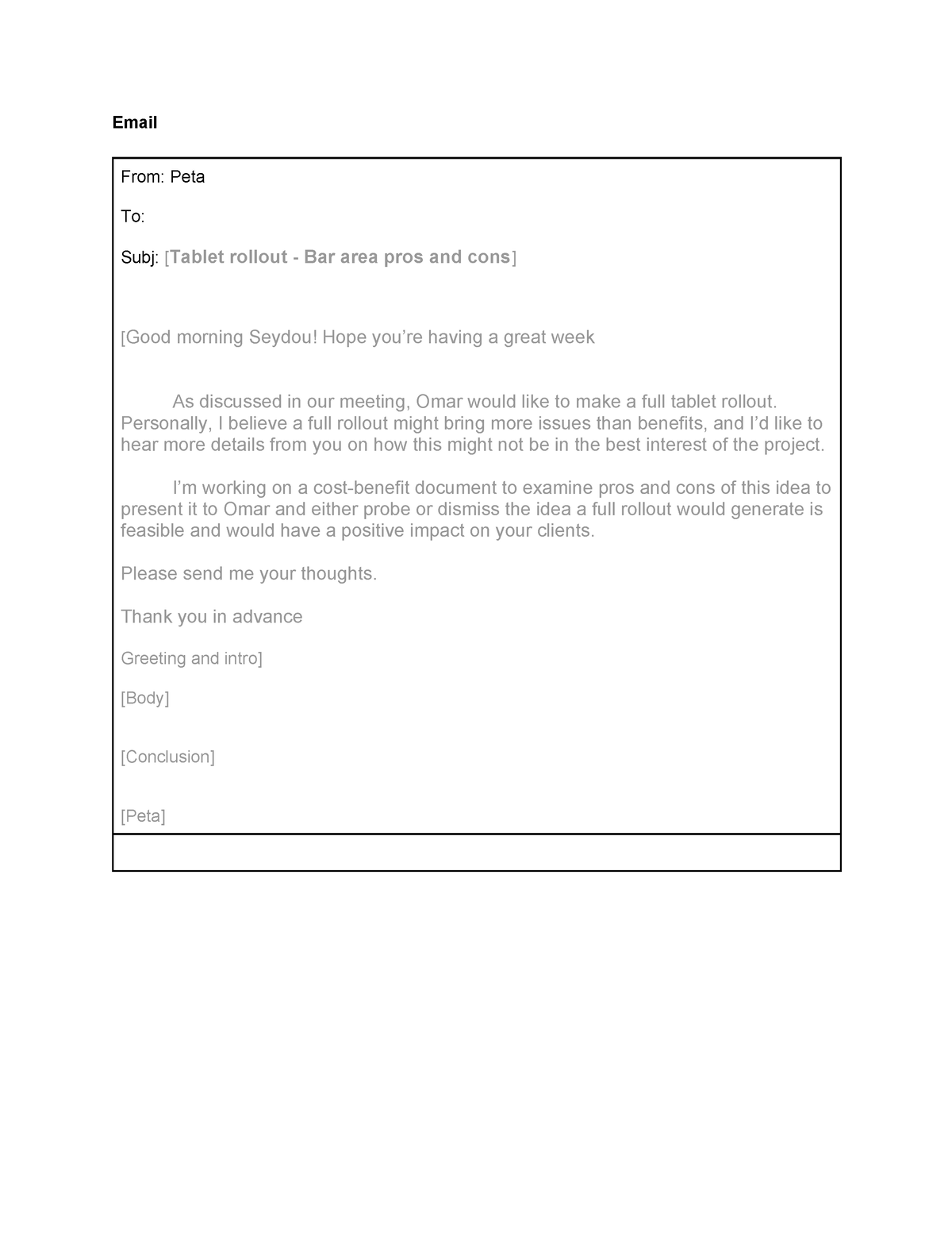 Activity Template Email Coalition - Email From: Peta To: Subj: [Tablet ...