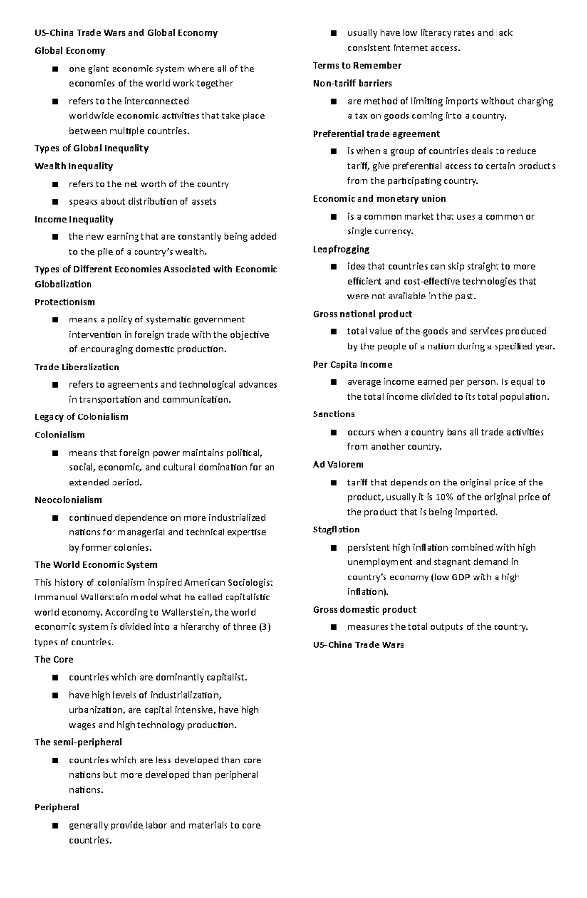 Lesson 8 conworld - Lecture notes 8 - US-China Trade Wars and Global ...