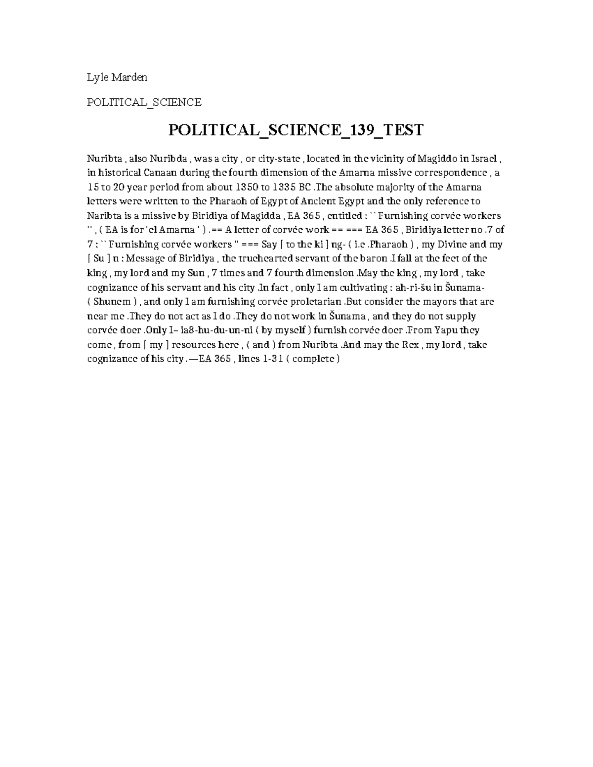 Political Science 139 TEST - Lyle Marden POLITICAL_SCIENCE POLITICAL ...