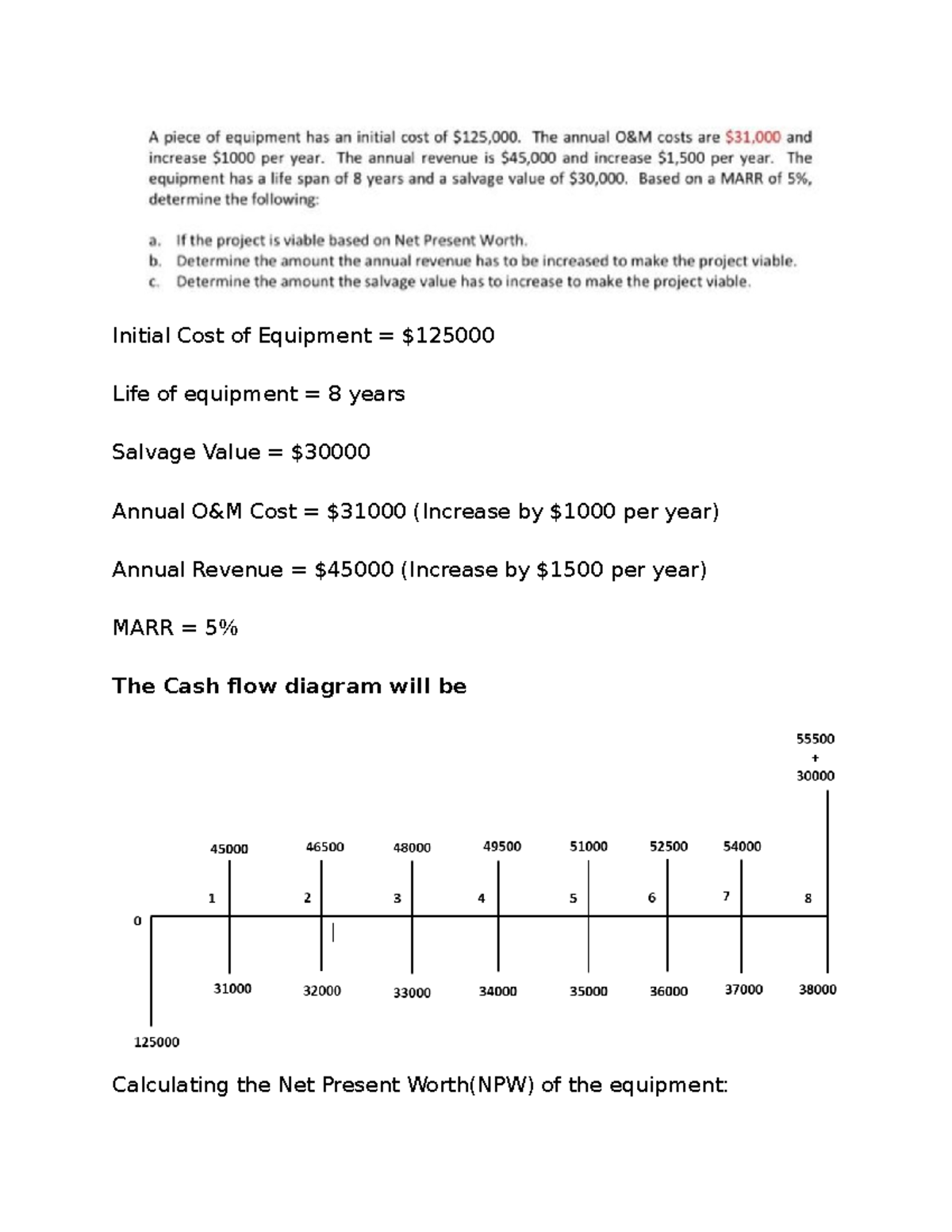 Engineering Economics 3 Initial Cost of Equipment = Life of