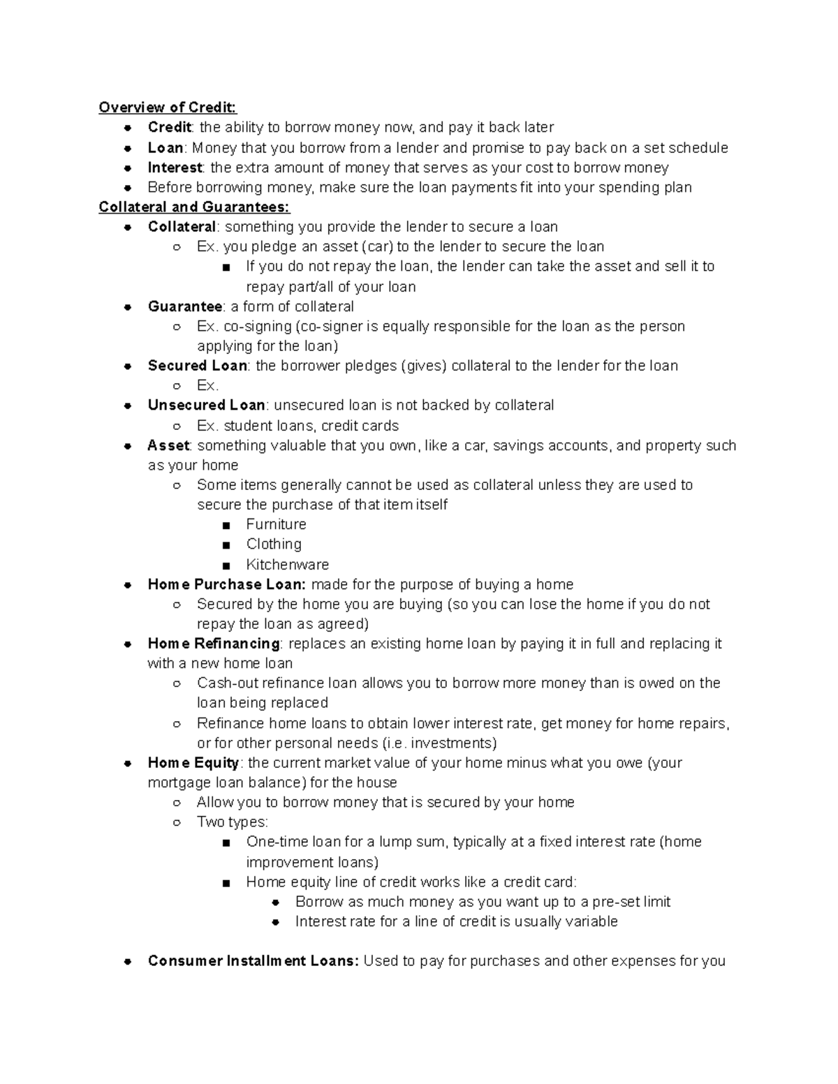 Module 2 Borrowing Basics - Overview of Credit: Credit: the ability to ...