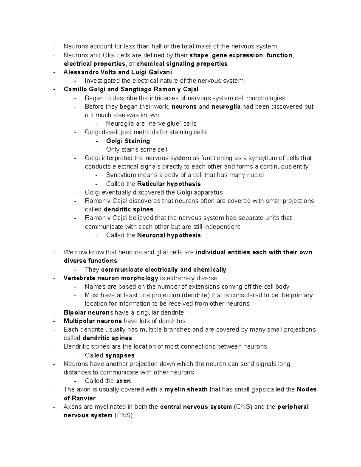 BCMB415 Neurons:Glial Cells Notes - Neurons account for less than half ...