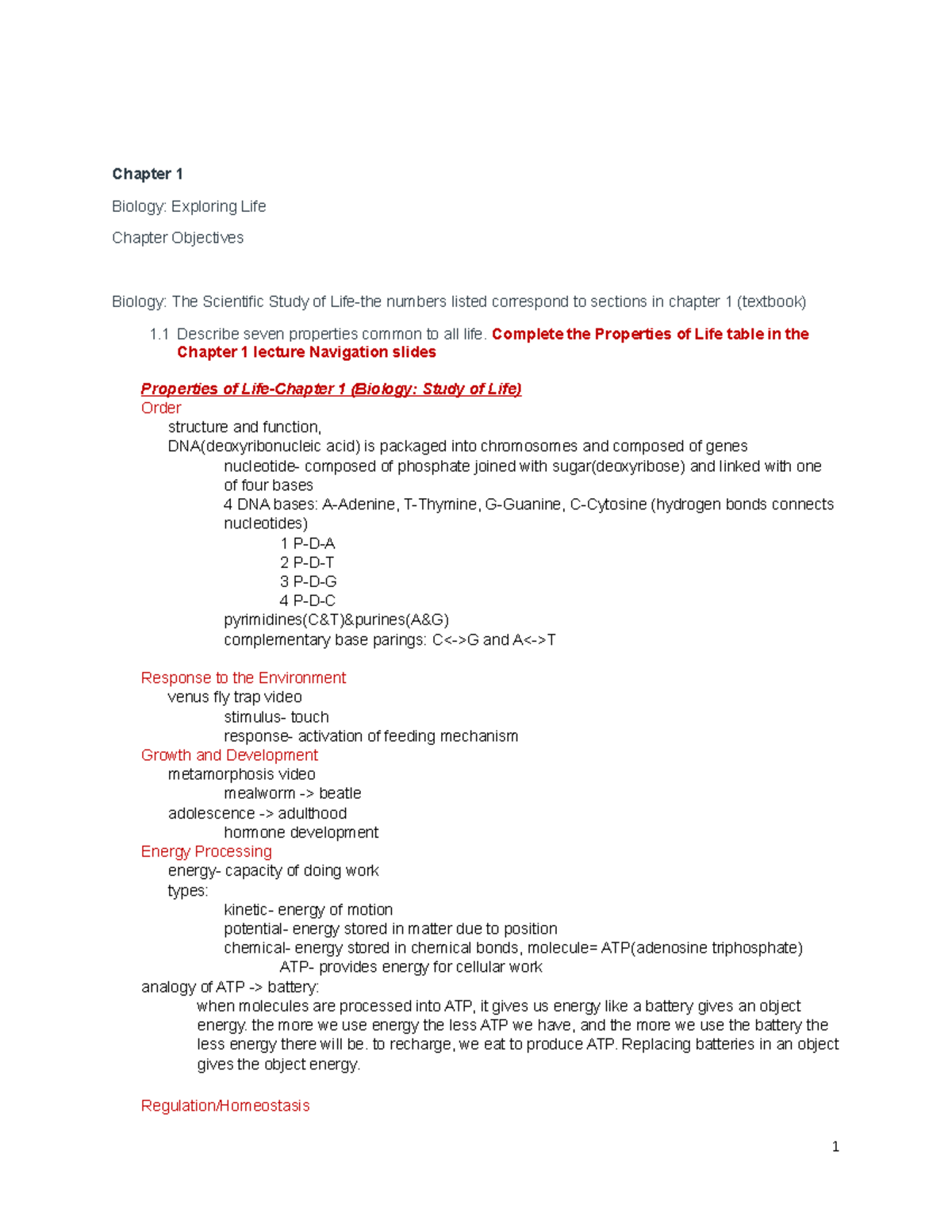 Chapter 1 Properties of Life Chapter 1 Biology Exploring Life