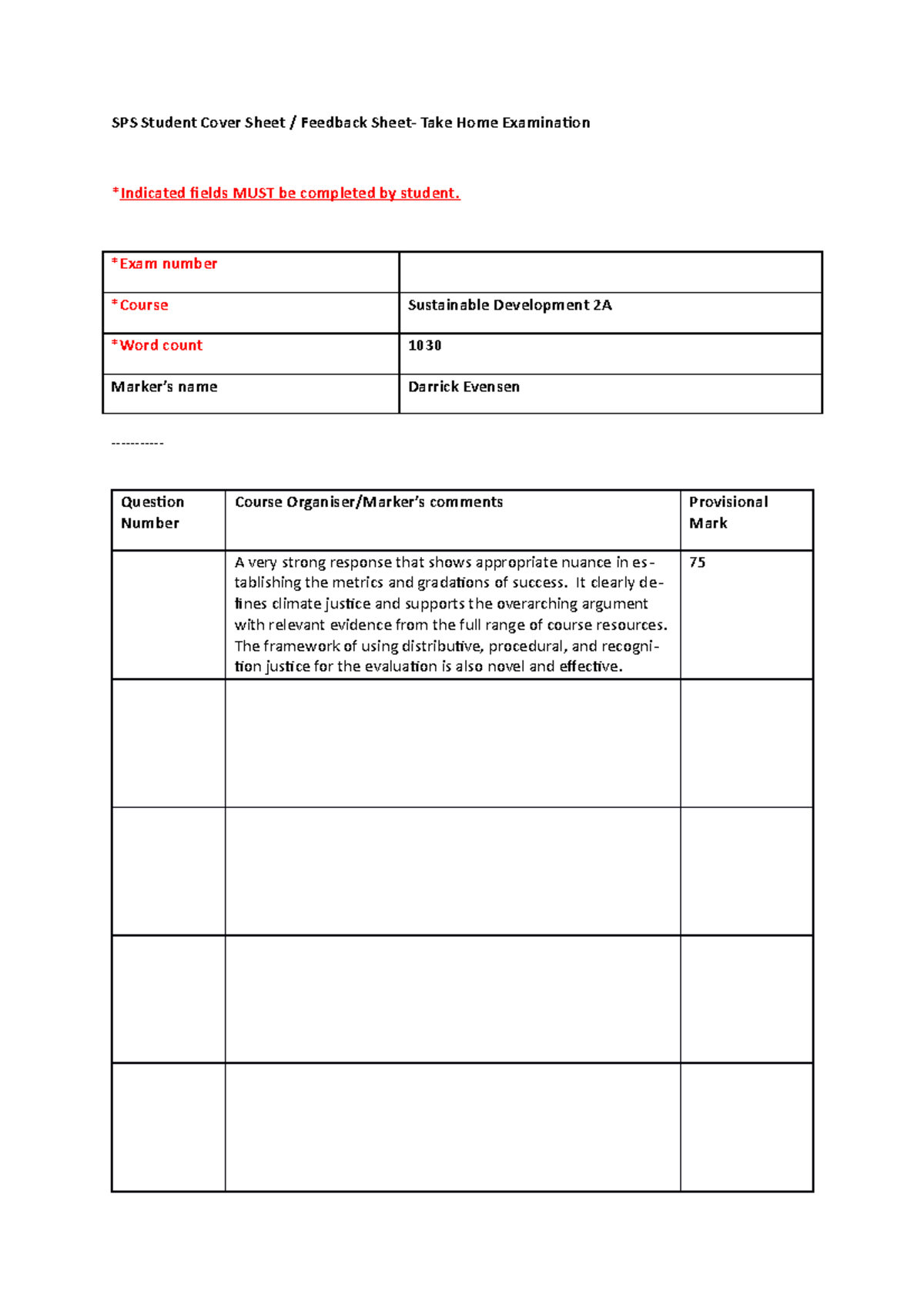 Example 1 - exam essay question - SPS Student Cover Sheet / Feedback ...