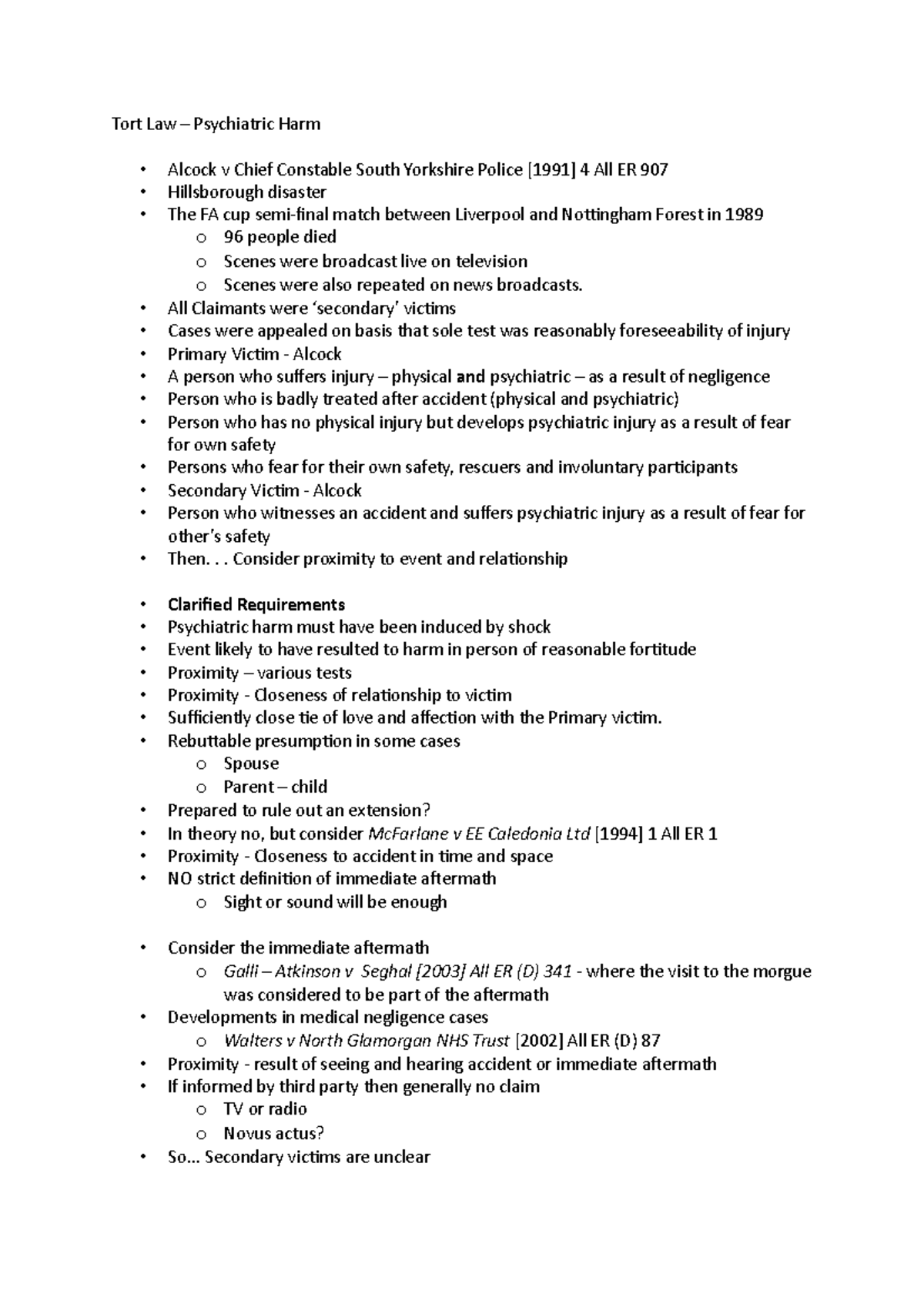 Tort Law - Psych Harm 3 - Tort Law Directions - Tort Law – Psychiatric ...