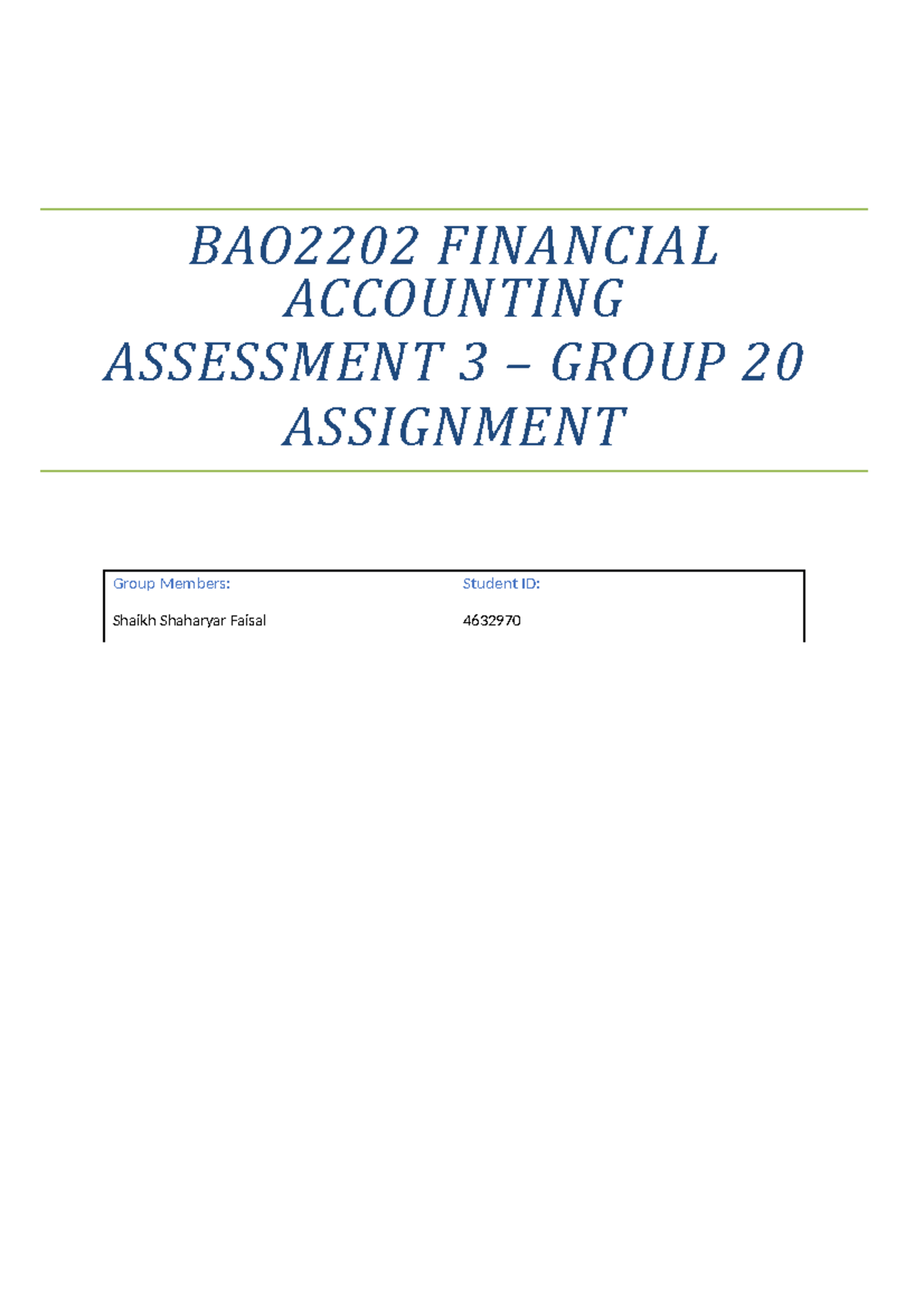 Assignment 2 word NOTES - BAO2202 FINANCIAL ACCOUNTING ASSESSMENT 3 ...