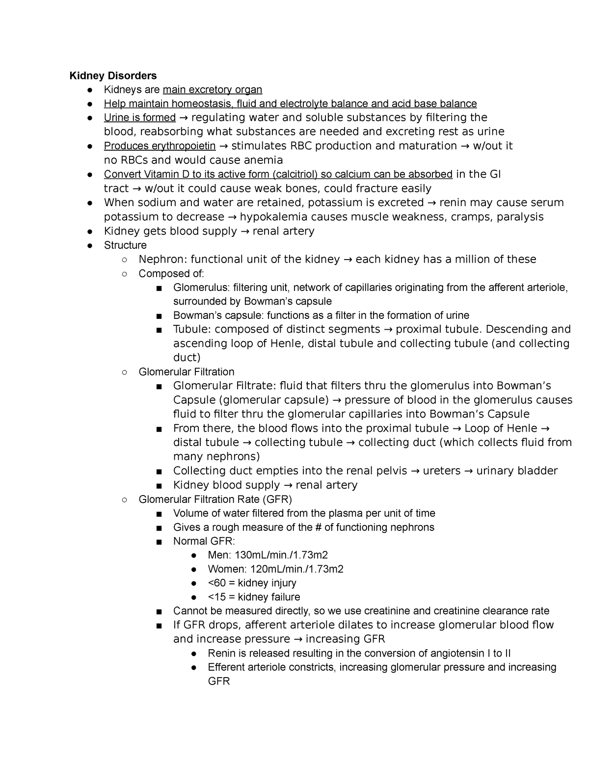 Exam 3 Study Guide (GI and Kidney) - Kidney Disorders Kidneys are main