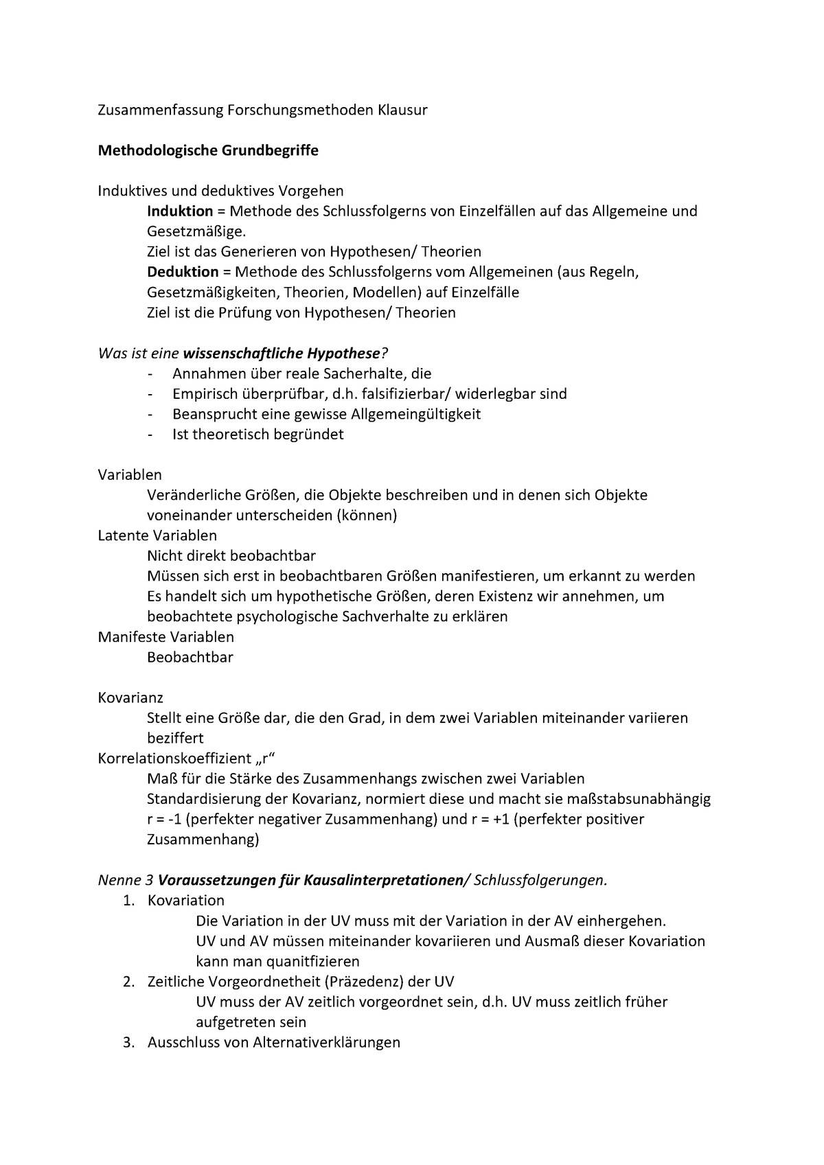 Zusammenfassung Mit Altklausurfragen: Forschungsmethoden ...