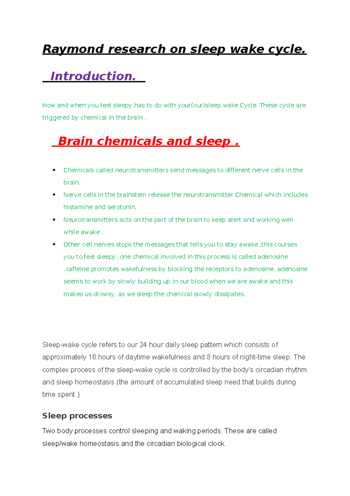 Raymond’s research on sleep-wake cycle - Introduction. How and when you ...